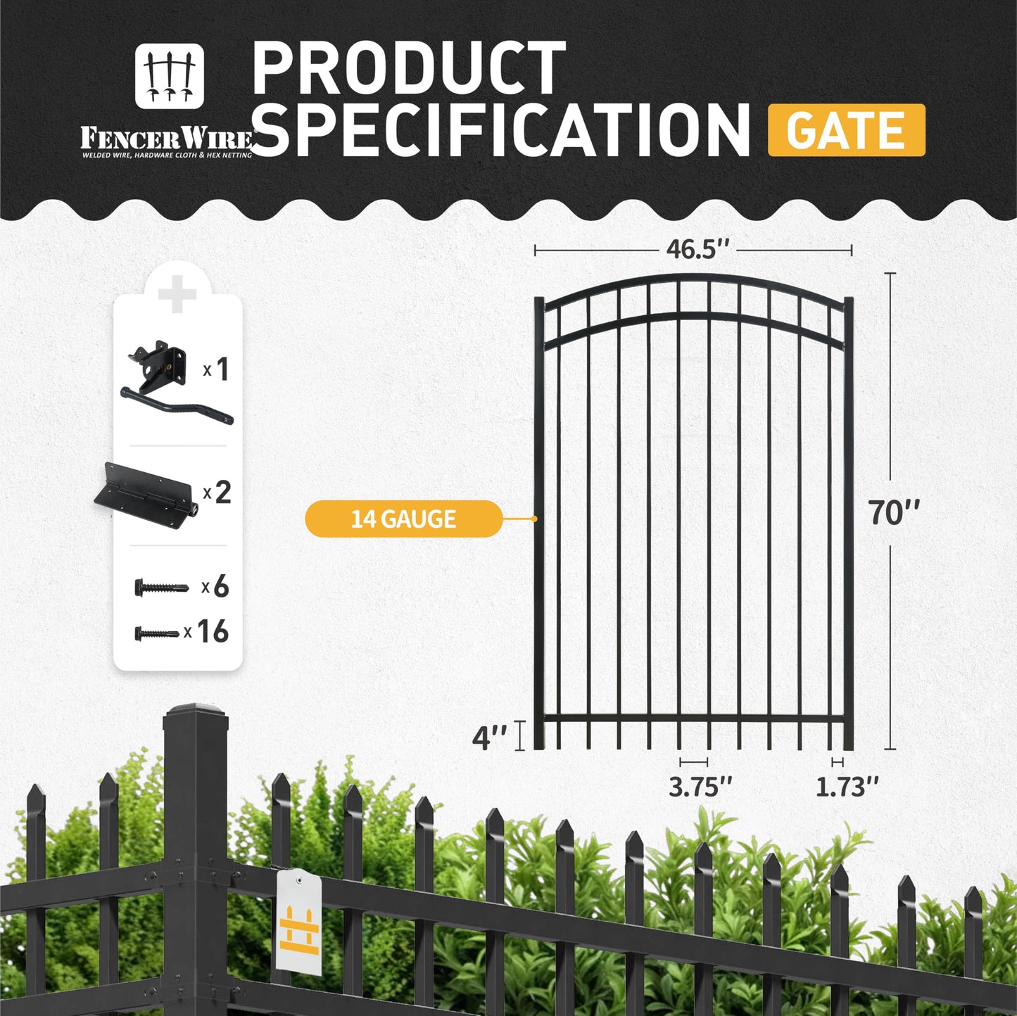 Fencer Wire Heavy Duty Arched Decorative Fence Gate, 6FT Height x 4FT Width Outdoor Fence Gate, Outdoor Anti-Rust Metal Steel Gate for Fencing Barrier, Garden Gate with Gate Lock