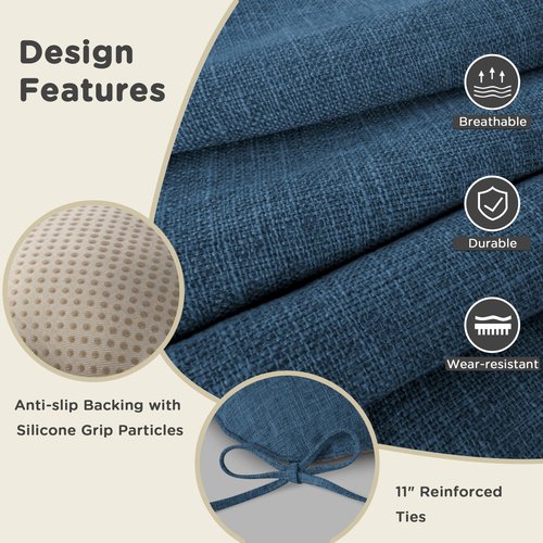 AddGrace Chair Cushions for Dining Chairs Set of 4 Kitchen Seat Cushions with Ties and Non Slip Backing Tufted Indoor Seat Pad for Kitchen Dining Room 18" x 17" x 3" Navy