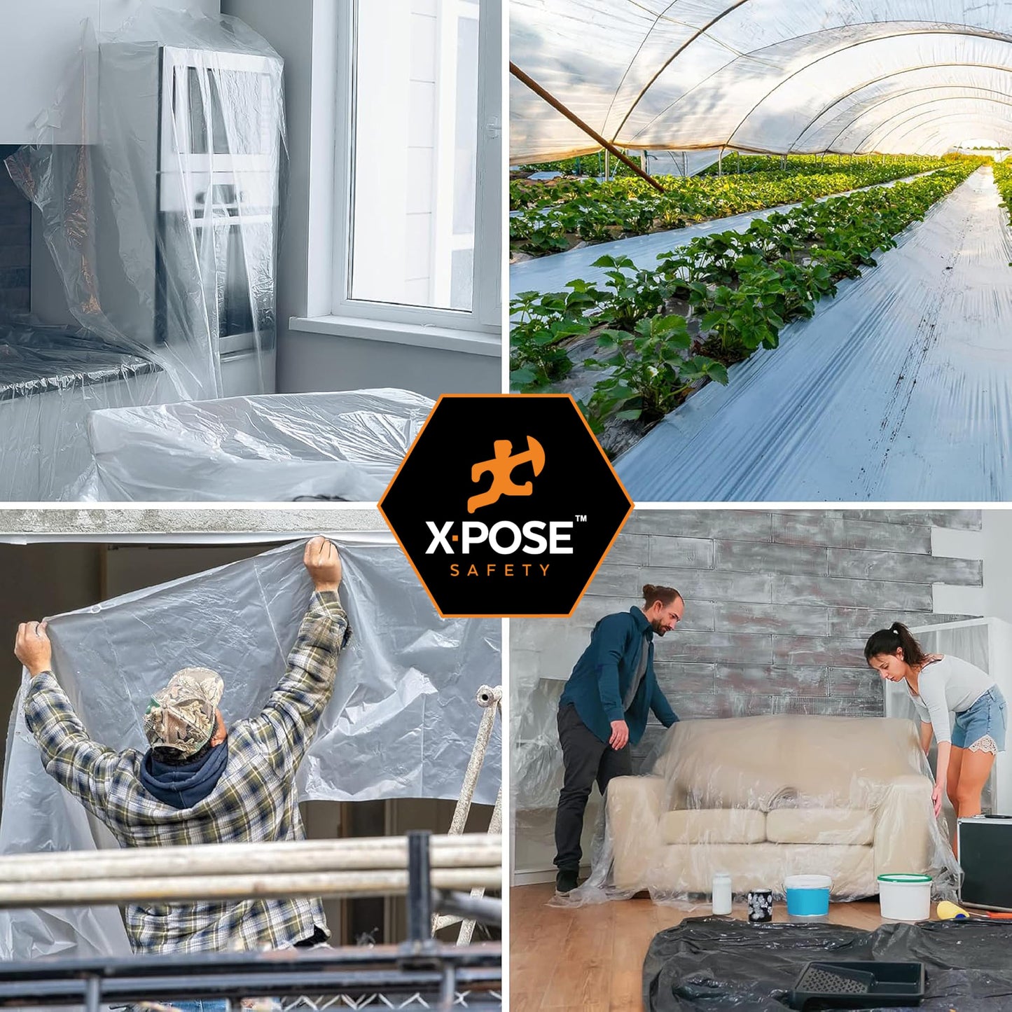 Xpose Safety Clear Plastic Sheeting – 12' x 100' Rolls – Heavy Duty 6 Mil Fire Retardant Poly Sheet – Waterproof, Dustproof, Vapor Barrier – for Construction, Painting, Industrial Use