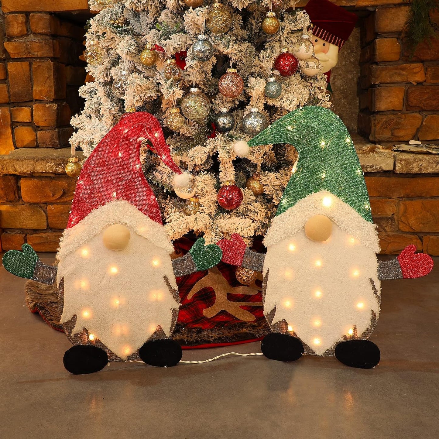 Waterglide Lighted Christmas Tinsel Gnomes - 24 Inch Pre-Lit 2D Stacked Gnome Decorations for Indoor/Outdoor Holiday Decor