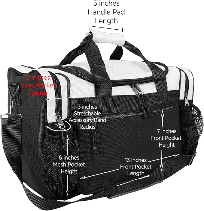 DALIX 17" Duffle Bag Dual Front Mesh Pockets (Black Gold Gray Dark Green Navy Blue Maroon Royal Blue Orange Pink Purple Red White