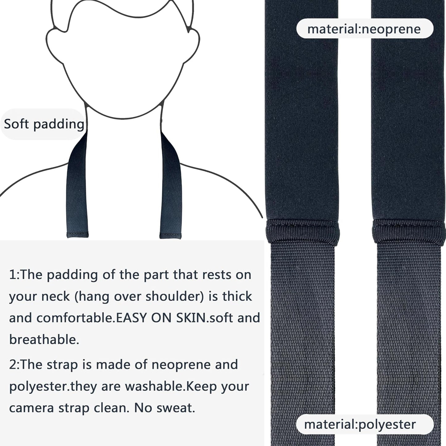 YMTHamaz3 Photographers,Black,56 Inch Camera Neck Strap,Soft Binocular Should Strap with Quick Release Buckle,Neoprene