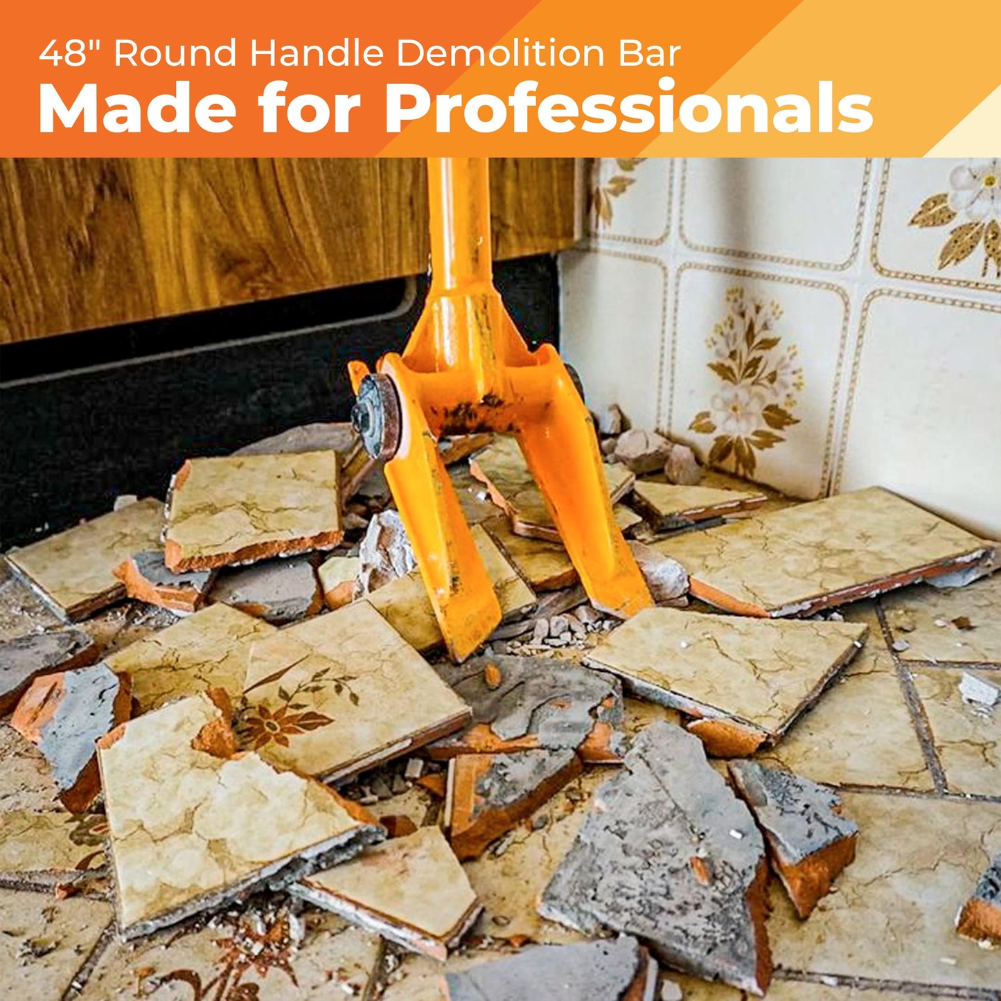 Gutster 48” Demolition Pry Bar & Crowbar – Oval Handle Wrecking Bar for Ceiling & Wall Demo – Heavy Duty Nail Puller Tool for Contractors, Firefighters & Home Renovations