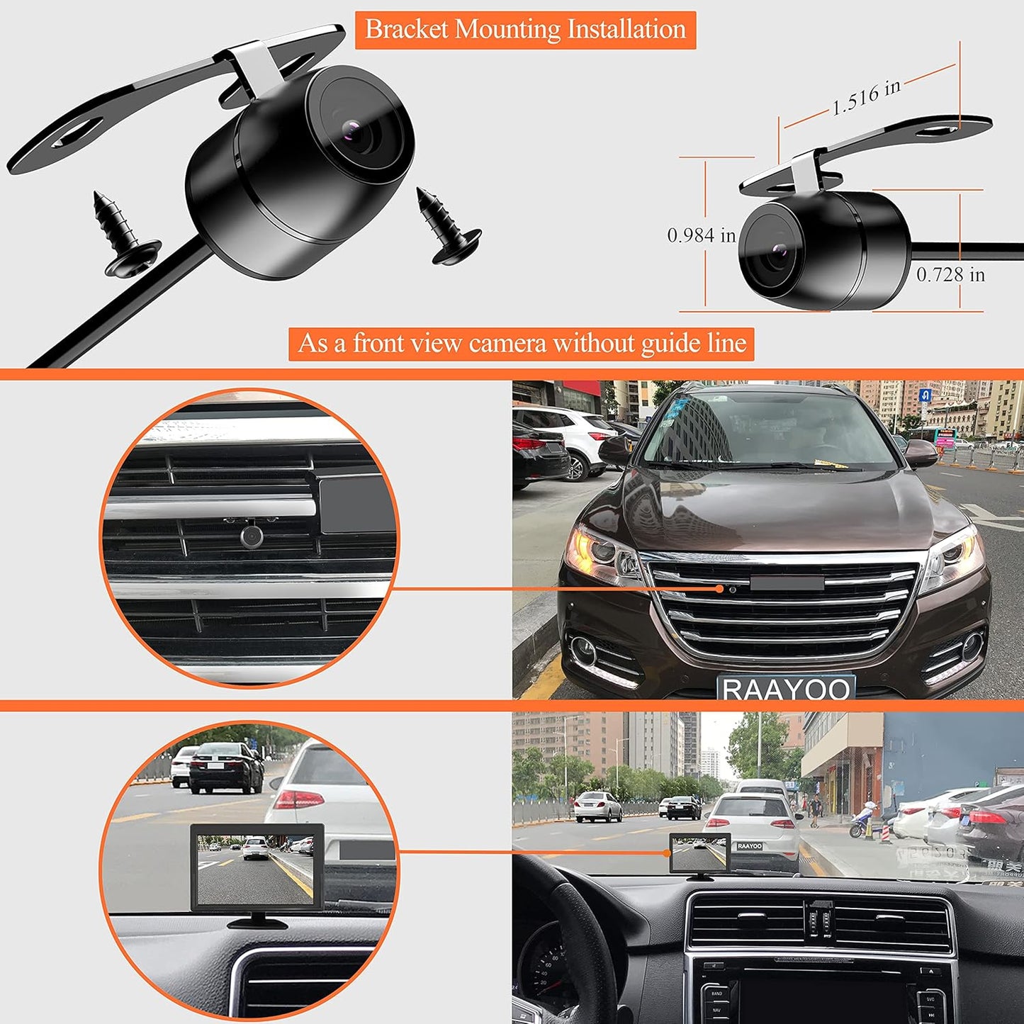 RAAYOO 170Wide IP69 18.5mm, 12V/24V, Backup Camera Flush Mount, Metal Housing View Angle Rear/Side/Front View Camera