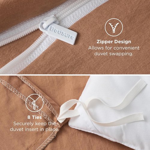 Bedsure King Size Duvet Cover Set - Extra Soft Prewashed Cotton-Like Polyester in Taupe | 3 Pieces with Zipper Closure