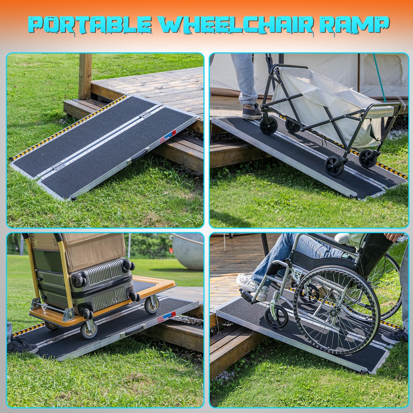 WHALEMOTOR Portable Wheelchair Ramp 4FT, Anti-Slip Aluminum Folding Portable Ramp, Wheelchair Ramps for Home, Weight Capacity Up to 800 LBS, with Transition Plates Above and Below, Loading Dock Plates