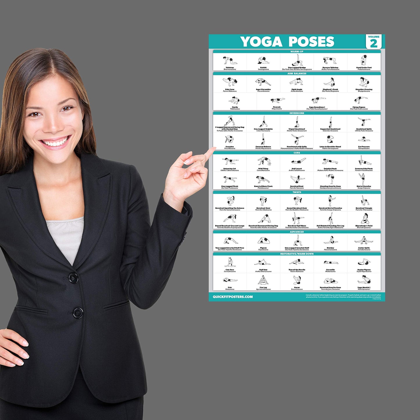 4 Pack - Pilates Workout Volume 1 & 2 + Yoga Poses Volume 1 & 2 - Exercise Poster Set (18 x 24, LAMINATED)