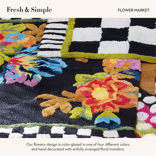 MACKENZIE-CHILDS Bath Rug, Bath Mat for Bathroom Use, Cotton Rug, Black Flower Market