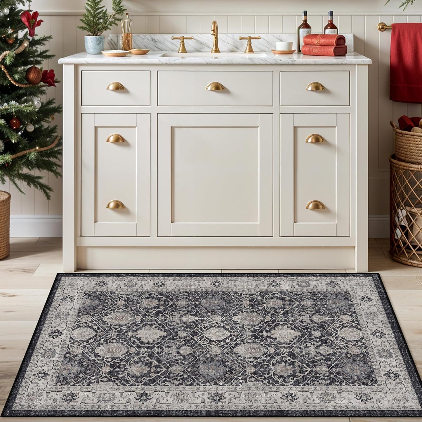 Skiennix Washable 3x4 Entryway Area Rug - Ultra Soft Low Pile Anti-Slip Carpet for Indoor Use | Black