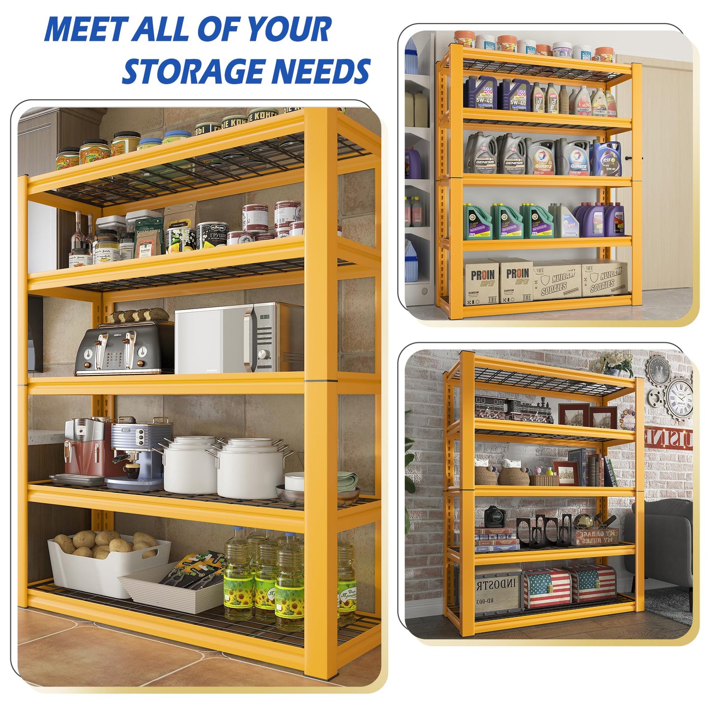 REIBII 2-Pack Commercial Heavy Duty Shelving, 3010 LBS Capacity per Shelf 72" H Industrial Storage Rack, 5-Tier Adjustable Boltless Rivet Metal Shelving Unit for Warehouse Garage Workshop Retail Store