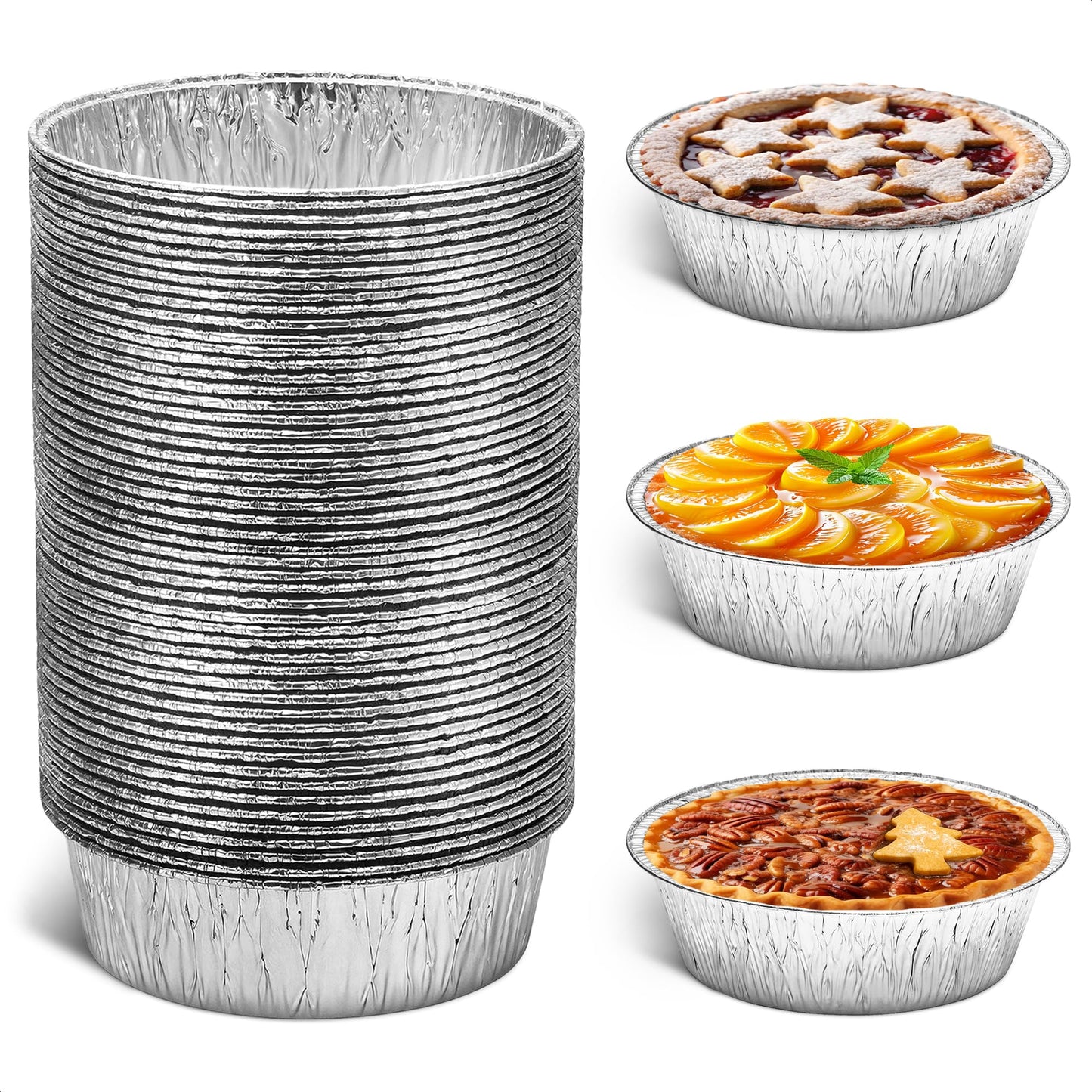 Round Foil Cake Pans – 50 Pack 6" Reusable Aluminum Baking Pans | Stackable, Grease-Resistant for Mothers Day Holiday Baking, Tarts, Cheesecakes, Freezer & Storage Use | Great as Gift for Bakers & Mom