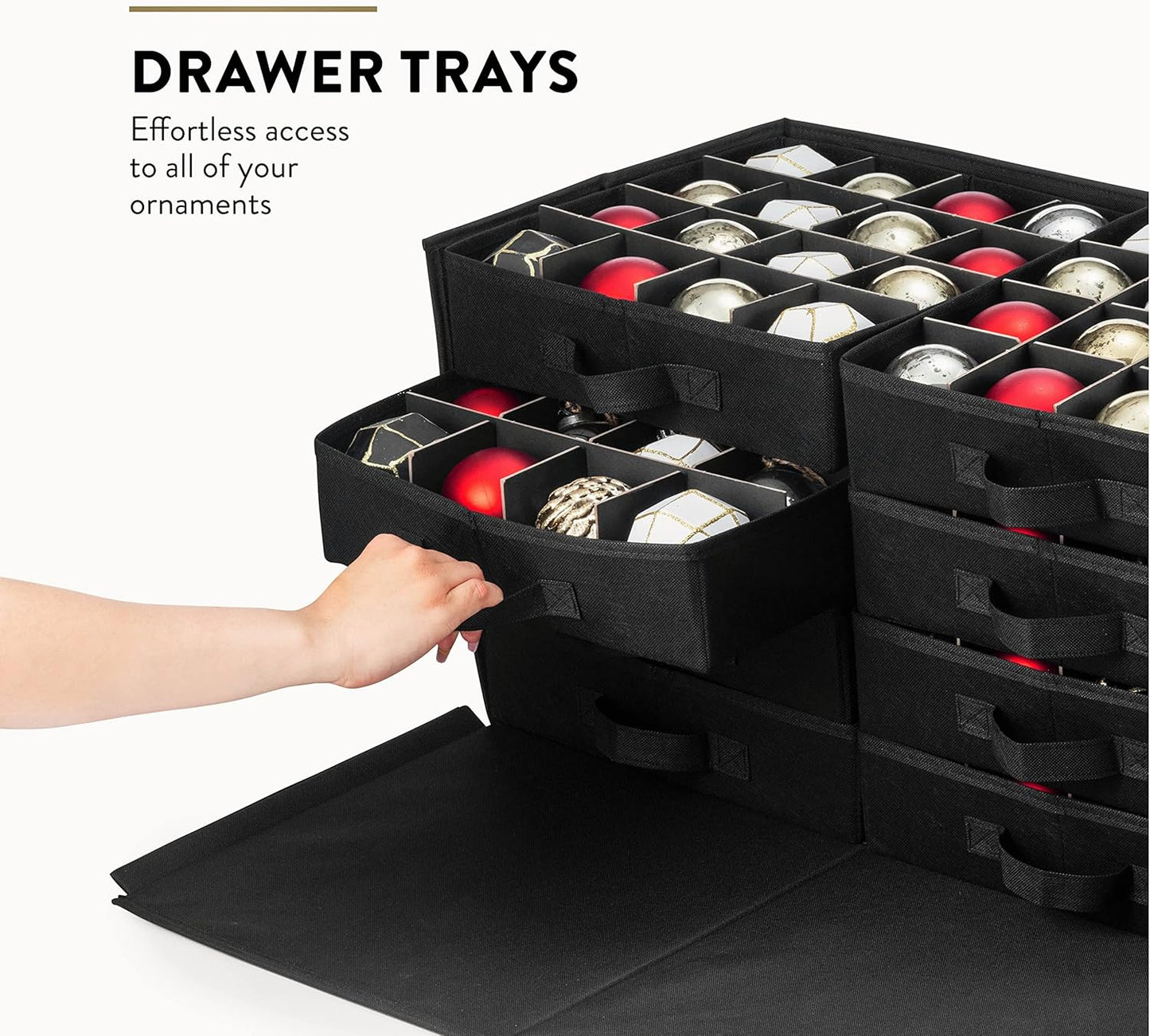 ZOBER Christmas Ornament Storage Box | Holds 128 3" Ornaments - Durable Tear-Proof 600D Oxford Fabric - Red