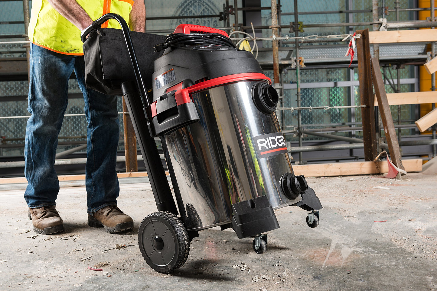 RIDGID 50353 1610RV Stainless Steel 16-Gal. Wet Dry Shop Vacuum with Cart, 6.5 Peak HP Motor, Large Wheels, Pro Hose, Drain, and Blower Port, Red