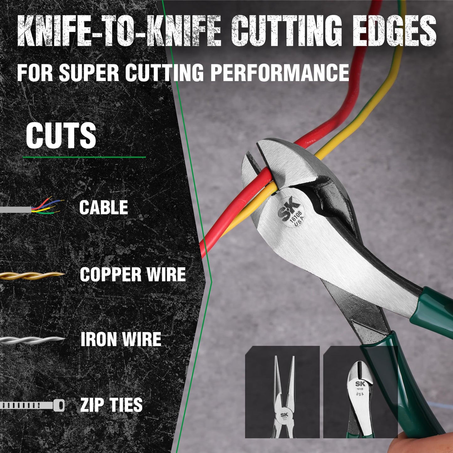 SK Tools USA 3 Piece Water Pump Pliers Set: Diagonal Cutting, Long Nose Cutting, Tongue & Groove | 17840