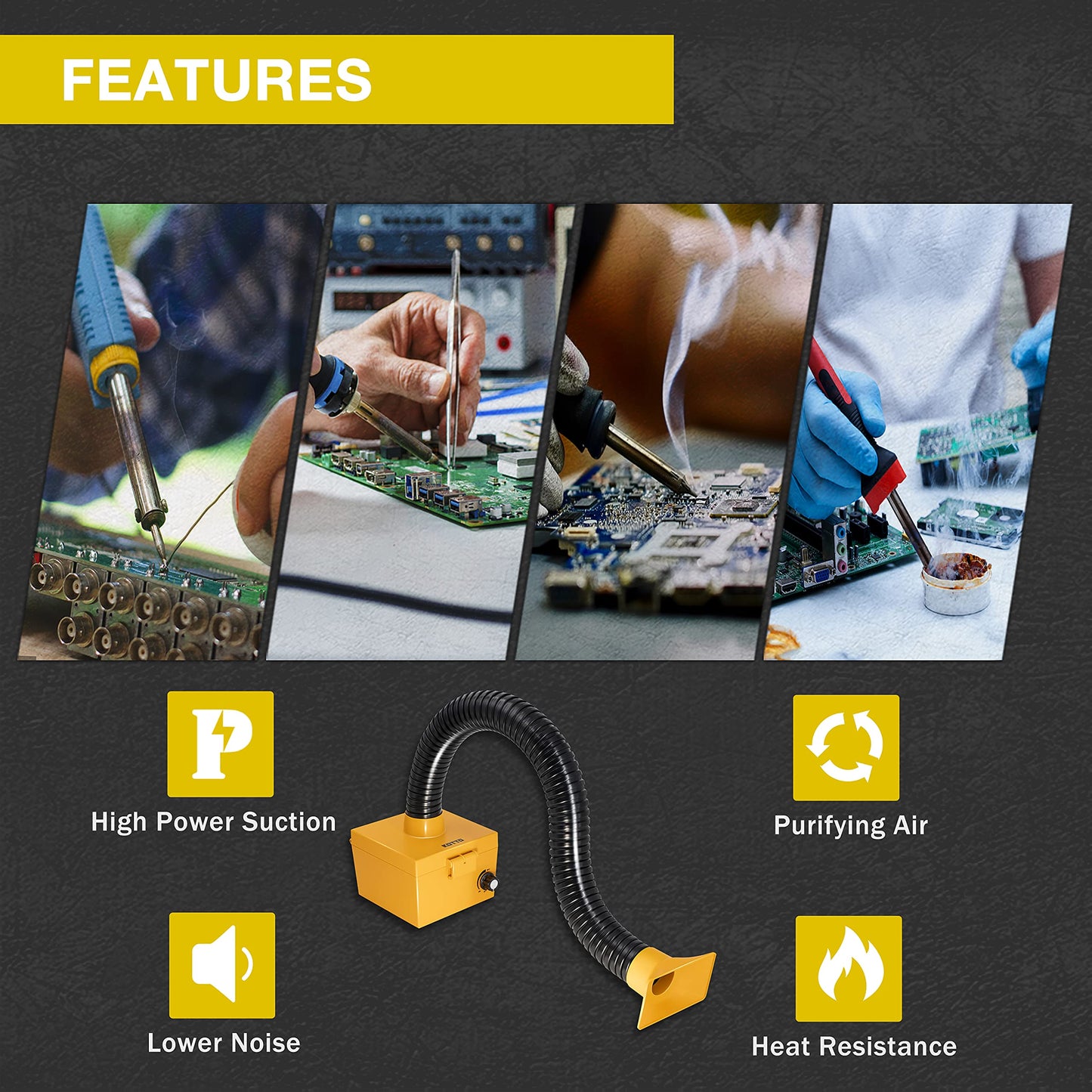 KOTTO LED Lighted Magnifying Five Arms Helping Hands Soldering Station,Strong Suction Smoke Absorber for Soldering