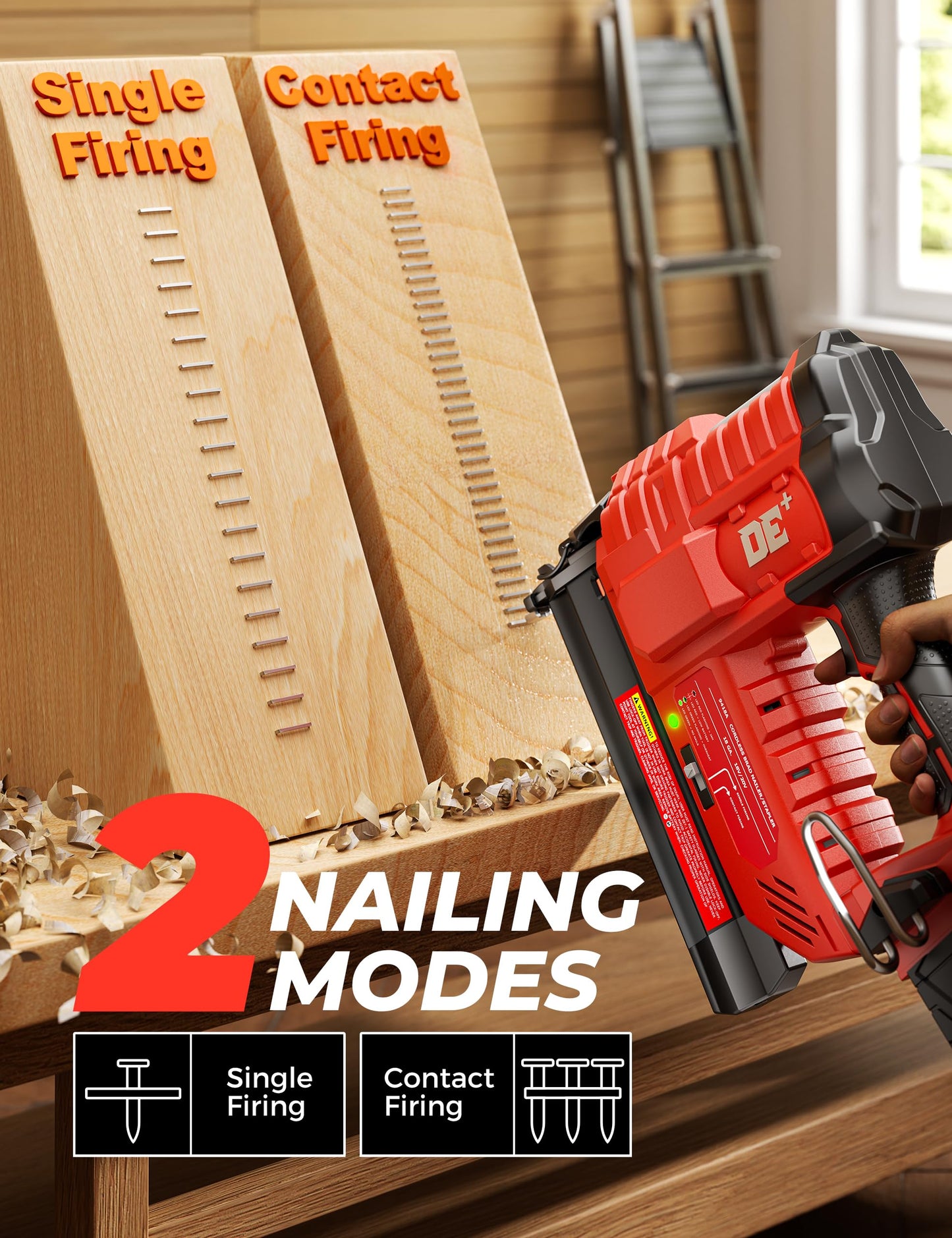 DeForce 18GA Cordless Brad Nailer, 2" Nail Gun for Milwaukee 18V Battery(No Battery), 2 in 1 Electric Stapler, Tool-Free Jam Release, 2 Firing Mode, Adjustable Depth, 1000pcs Nail for Woodworking