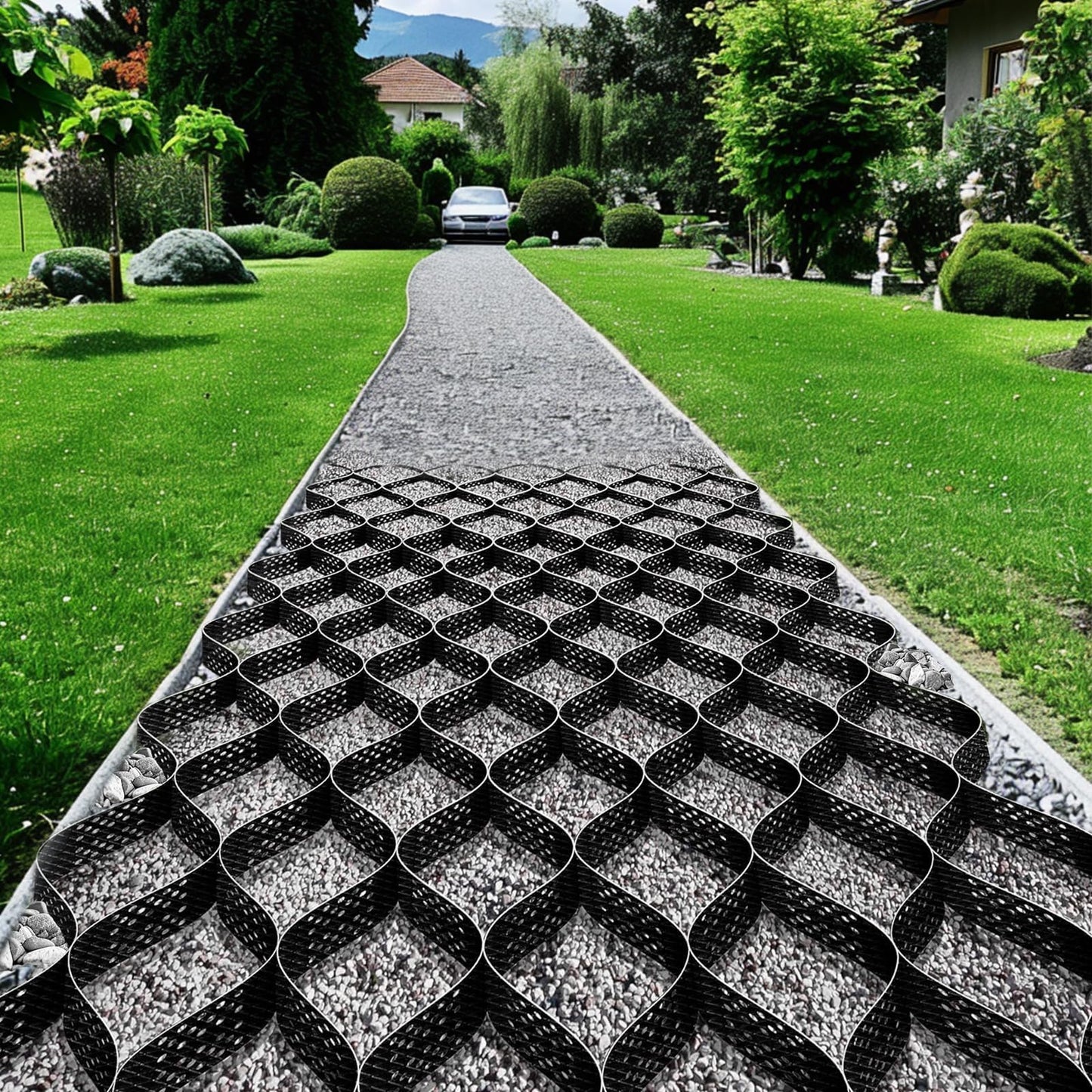 MYOYAY 4" Gravel Grid 9.8x16.4 ft Depth Geo Ground Grid 1885 lbs/sq ft Tensile Strength Geo Cell, Expandable Geogrid Stabilization System for Parking Lots, Slope Driveway, Garden, DIY