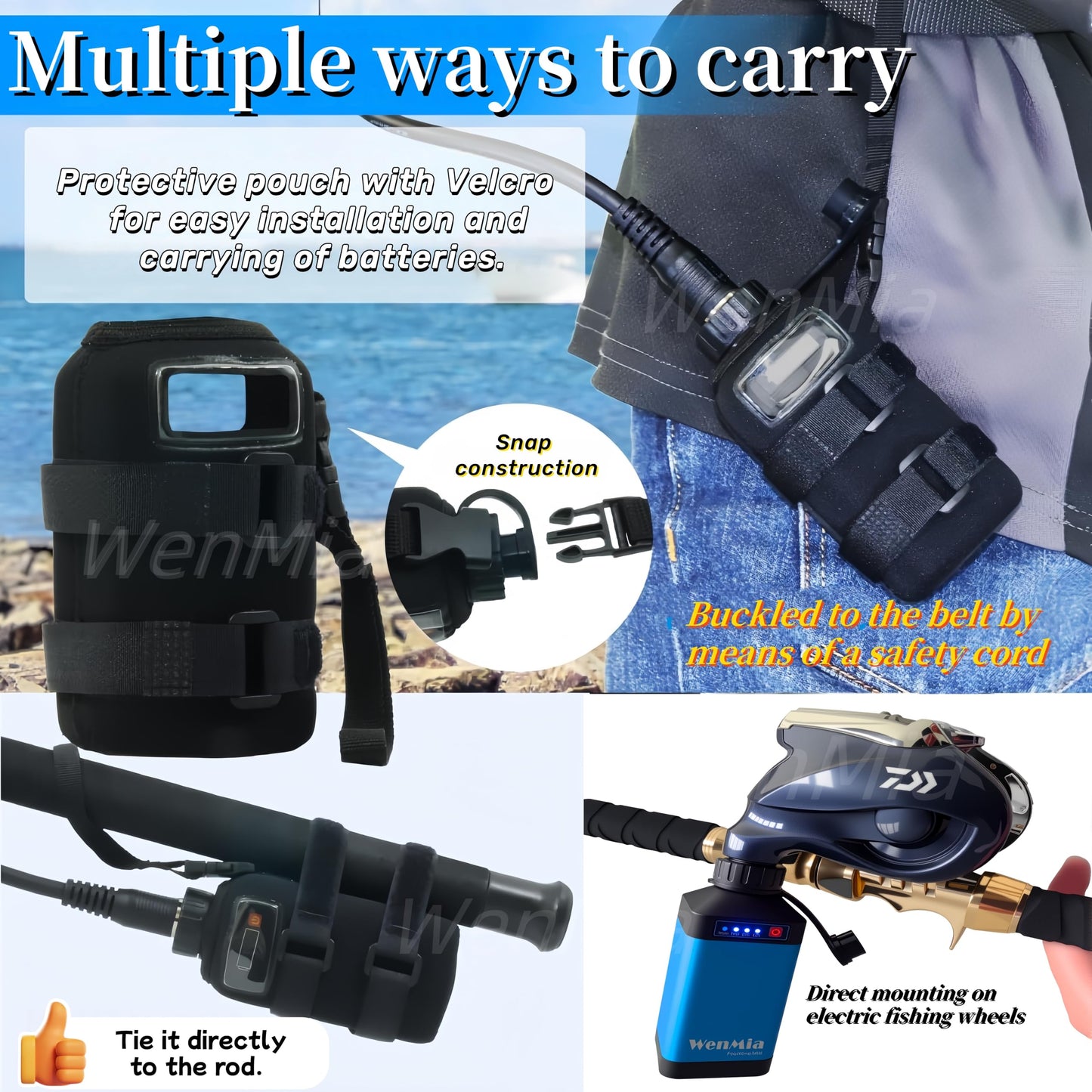 WenMia 14.8V Super Mini Electric Fishing Reel Battery IP68 Waterproof Aerospace Aluminum Body Compatible for Daiwa and Portable Design (New5000mAh-Blue)