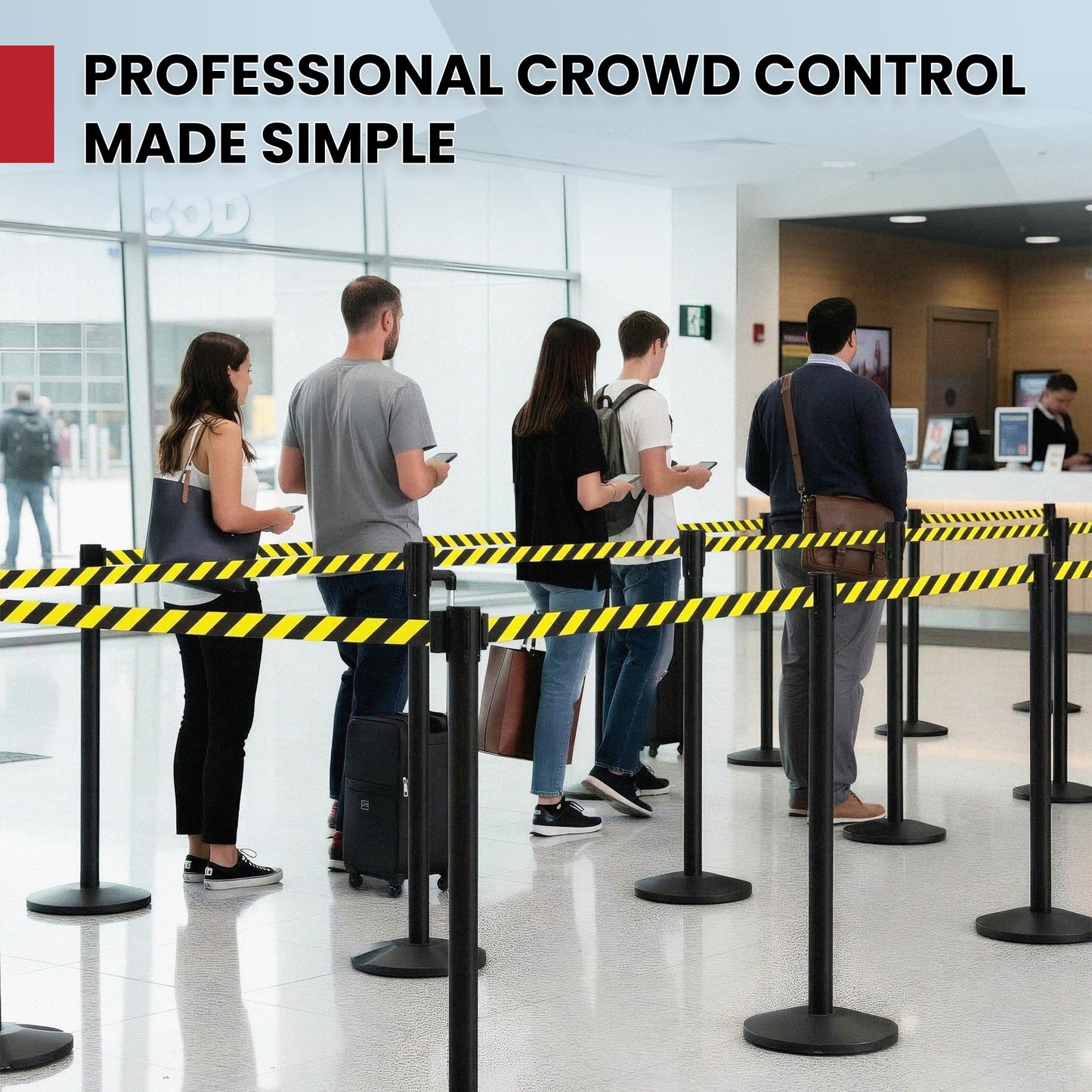Crowd Control Warehouse Set of 2 Stanchion Retractable Belt Barriers, 11 Foot Black & Yellow Belt Barrier with 40” Black Posts, Premium Barriers with Heavy Duty Concrete Base, CCW Series RBB-100