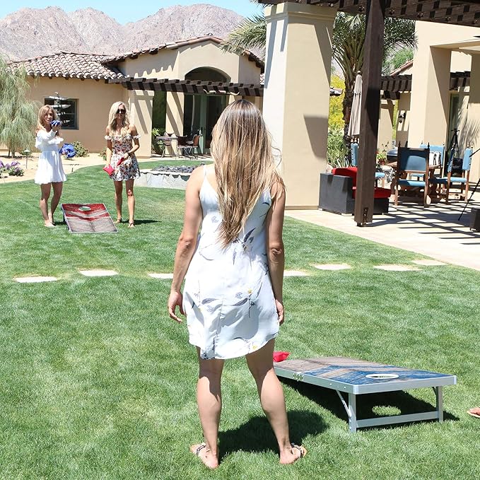 GoSports 4 x 2 ft Aluminum Cornhole Game Sets – Choose LED Lights or Standard - Set Includes 2 Foldable Regulation Size Boards, 8 Bean Bags, & Rules