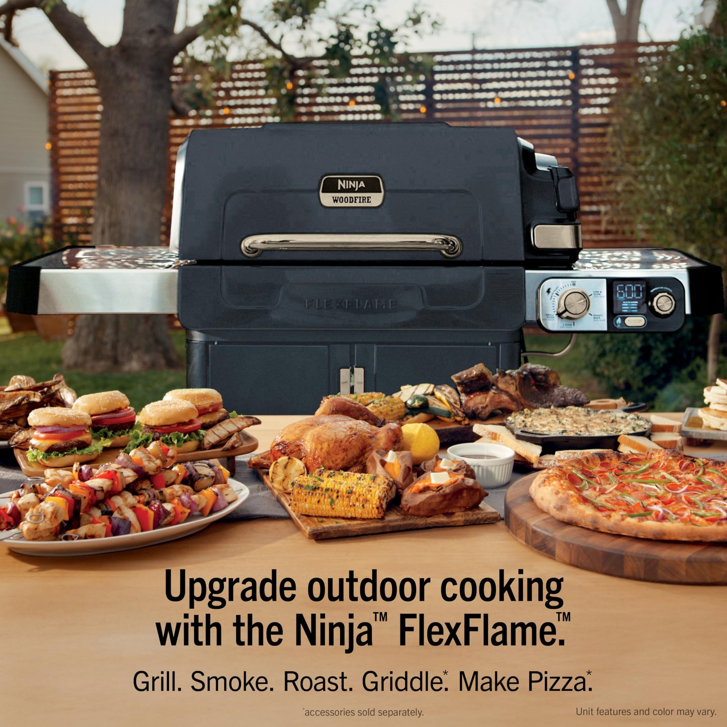 Ninja FlexFlame Grill and Smoker | Electric and Propane Grill, Roaster, BBQ Grill | 5-in-1 Cooking System | 3 Burner | Digital Control | Outdoor Cooking, Griddle, Pizza Maker | Blue | PG301BL