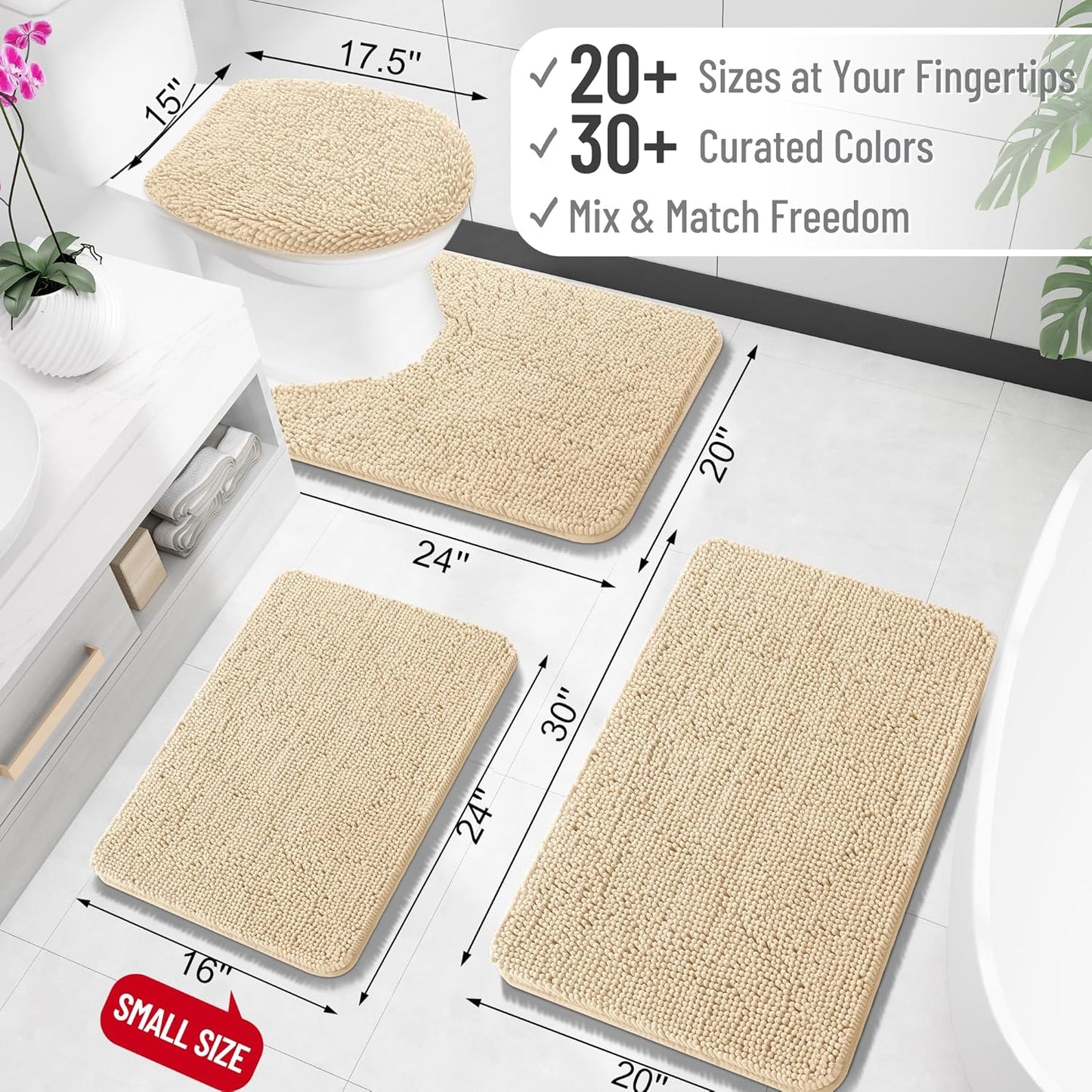 OLANLY Bathroom Rugs - Extra Soft Chenille Bath Mats | Quick Dry, Machine Washable, 24x16, Beige