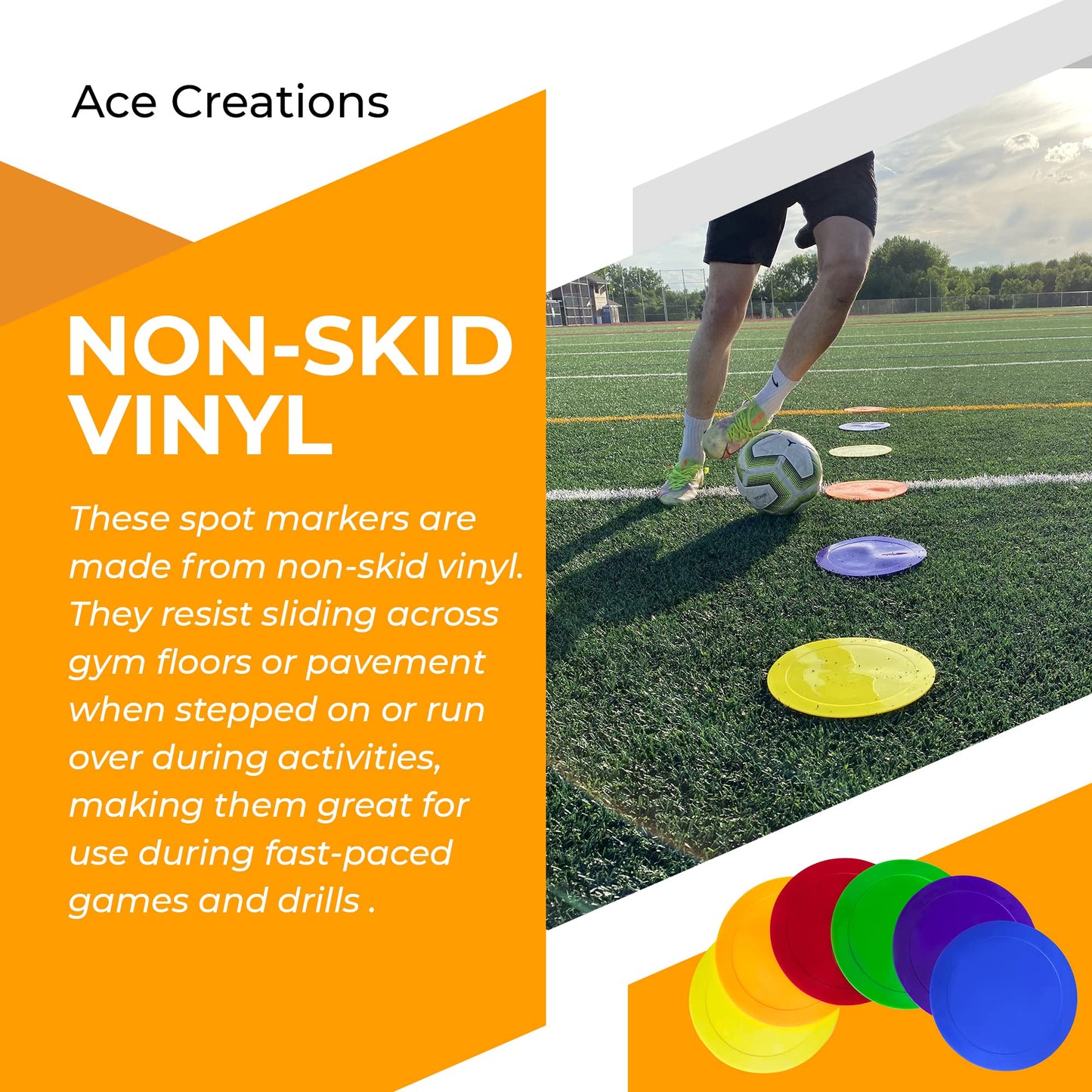 Ace Creations 9 Inch Poly Vinyl Spot Markers – Training Drills with School Gyms, Sports Teams, Track and Field, Basketball, Football, Soccer, Baseball, Gymnastics, Preschool, Kindergarten – Set of 12