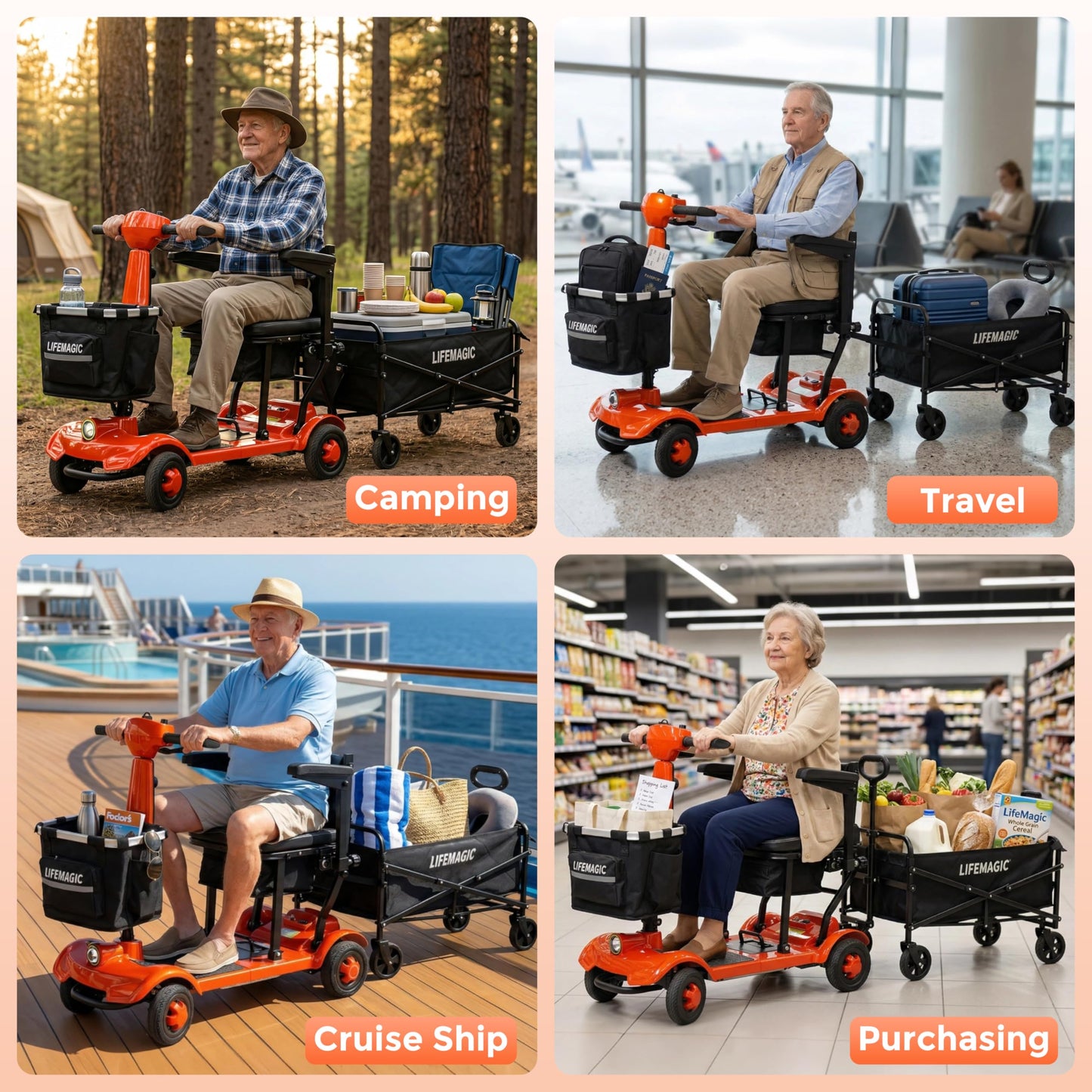 LIFEMAGIC Electric Mobility Scooter for Seniors & Adults – 42lb Ultra Lightweight Foldable, 24-Mile Long Range, Airline & Cruise Approved, Removable Basket & Folding Trailer Included