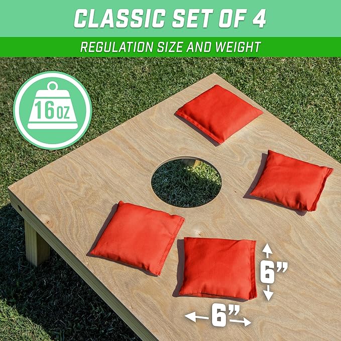 GoSports Classic Cornhole Bean Bags Set of 4-16 Colors Available - Regulation All Weather, Mix and Match