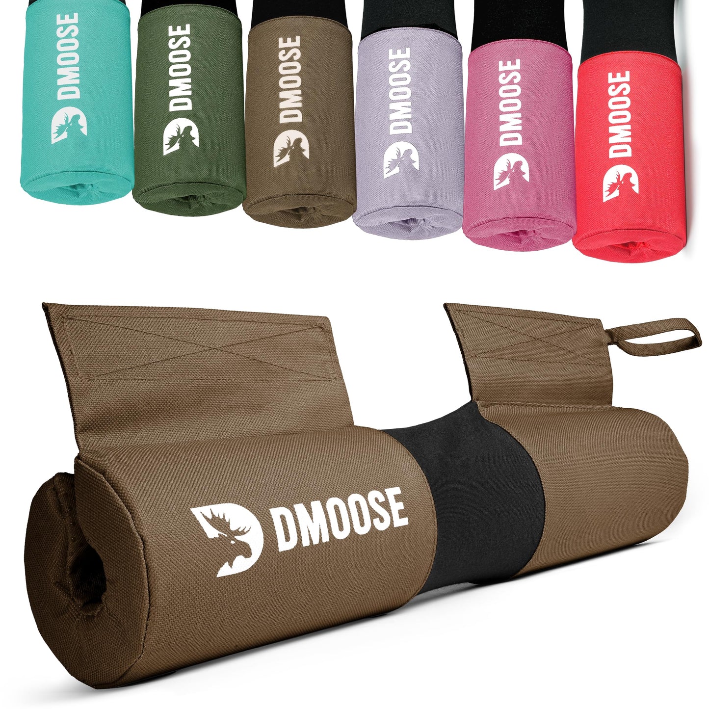DMoose Fitness Barbell Pad for Hip Thrust, Squat & Lunges - Non-Slip Thick Foam Cushion for Neck and Back Support with Two Straps - Hip Thrust Pad for Leg Day - Fits All Olympic Bars (Cocoa Brown)