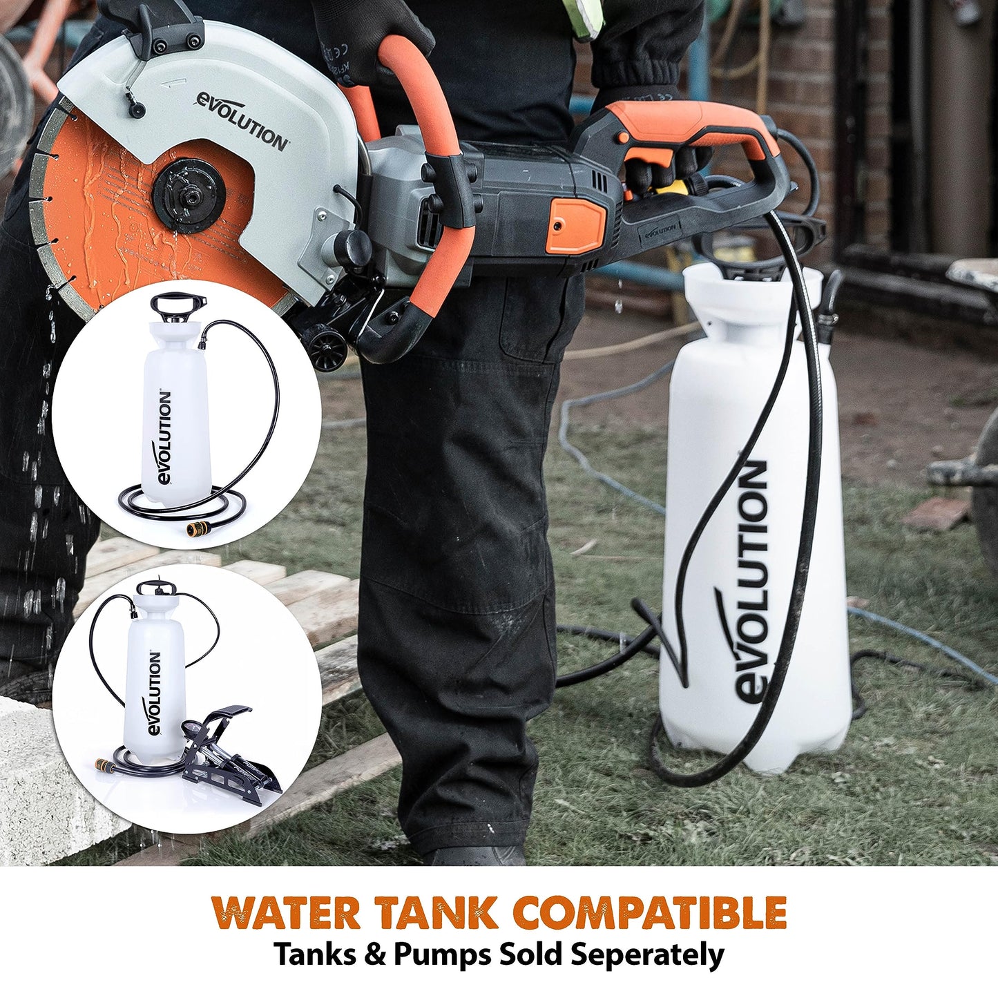 Evolution R300DCT+ 12" Concrete Saw with Dust Suppression & VEVOR 3500W Jack Hammer Concrete Breaker with Chisels, Gloves & Case