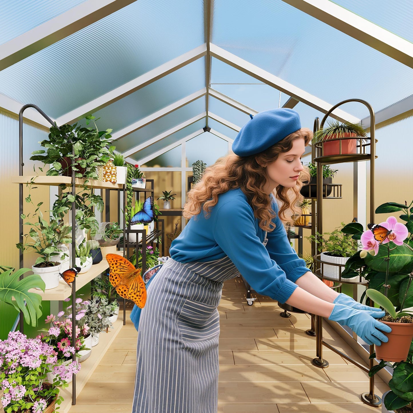GarveeHome 6X10 FT Greenhouse for Outdoors, Walk-in Greenhouse Kit with Aluminum Frame, Polycarbonate Panels, Adjustable Roof Vent, Sliding Door, Secure Lock for Outside Garden, Patio, Backyard