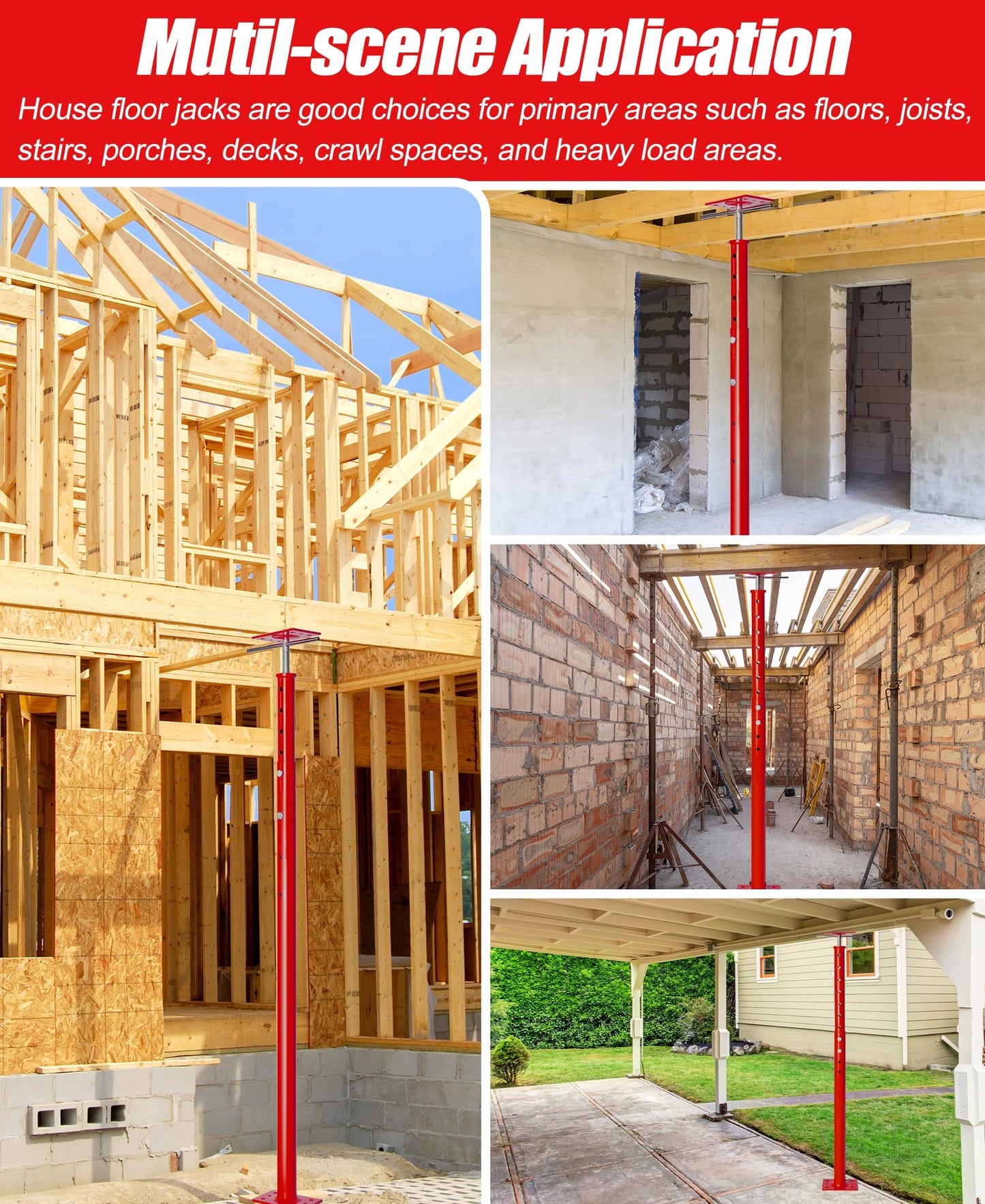 2 Pack House Floor Jacks Post Pole for Leveling, 48"- 93" Height Range Lifting Shore House Jack Post, Adjustable Support Beam Basement House Jacks for Temporary Support, 18000 lbs Max Load Capacity