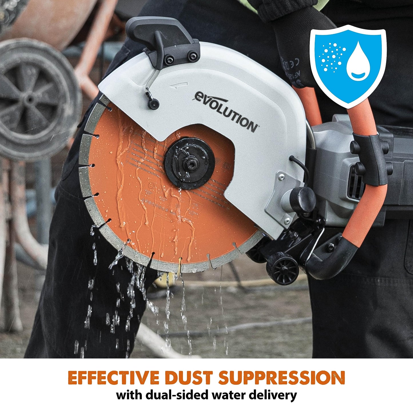 Evolution R300DCT+ 12" Concrete Saw with Dust Suppression & VEVOR 3500W Jack Hammer Concrete Breaker with Chisels, Gloves & Case