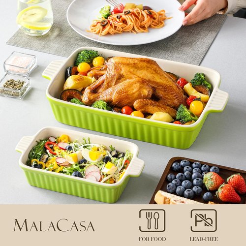 MALACASA Bakeware Set - 4-Piece Porcelain Baking Pans for Oven | Green Casserole & Lasagna Dishes (9.4"-14.7")