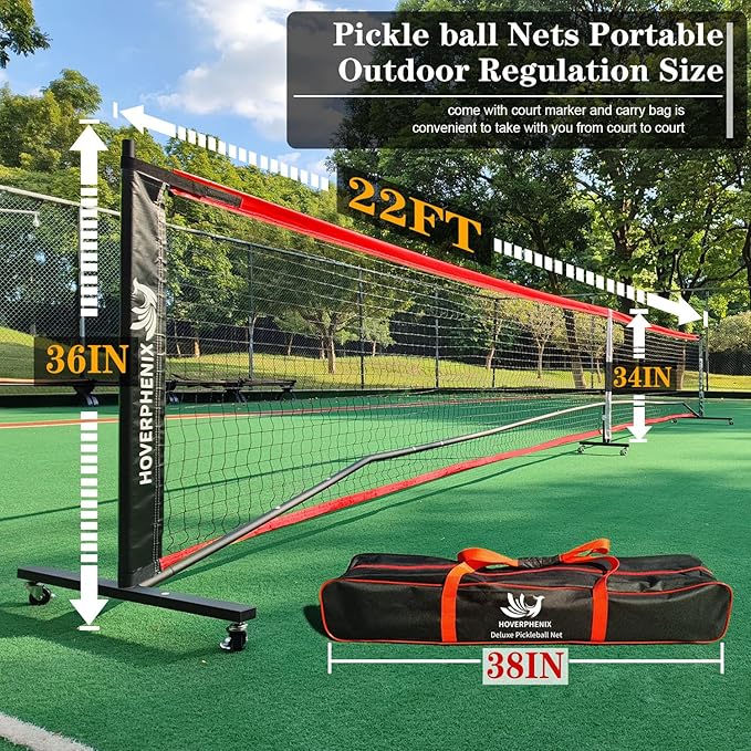 Pickleball Net for Driveway, Portable Pickleball Net System with Regualtion Size 22FT Pickle Ball Net, Outdoor Pickleballs, Carry Bag, Weather Resistant Metal Frame