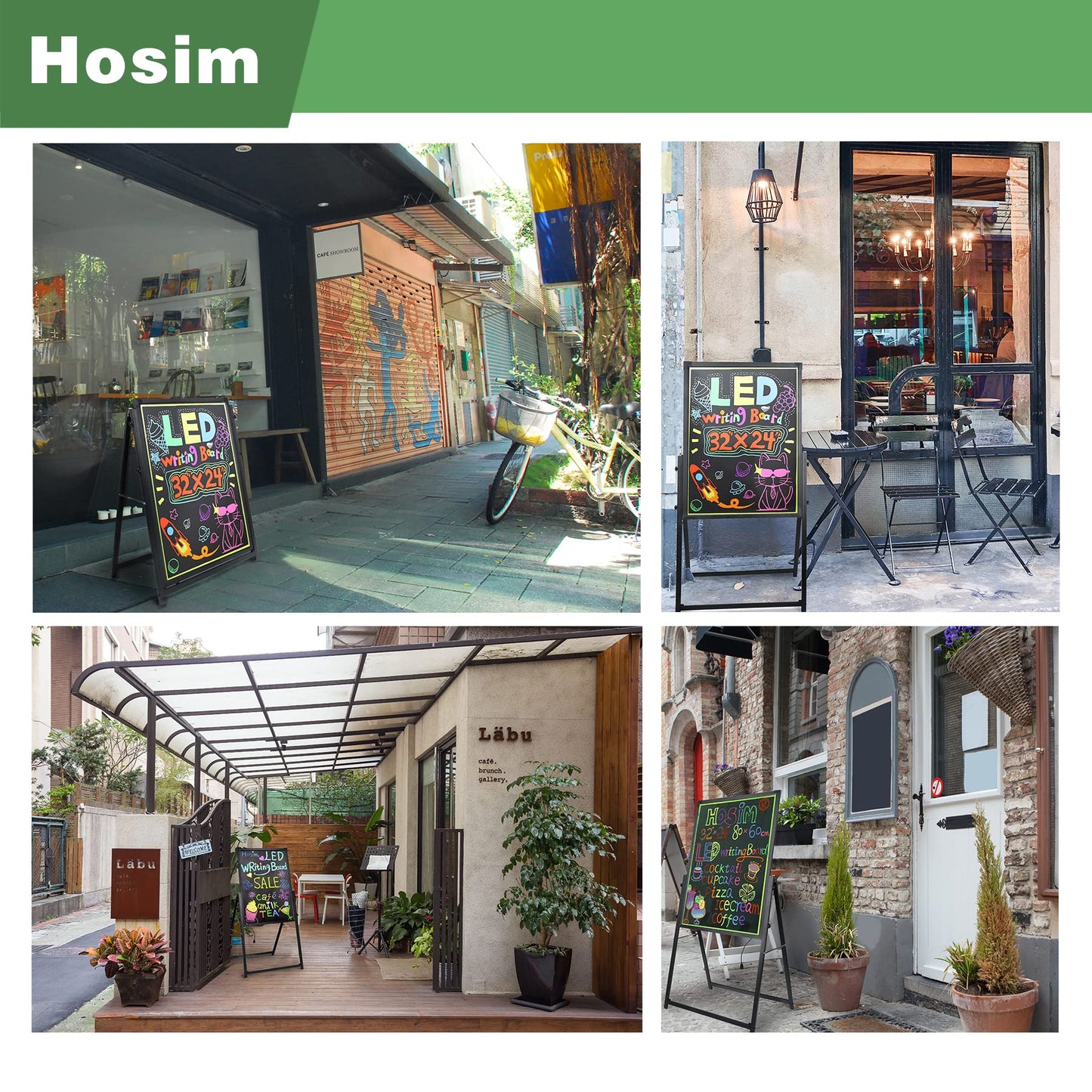 Hosim Standing A-Frame LED Message Writing Board, 32”x 24" Illuminated Erasable Neon Restaurant Menu Sign Board with 8 Colors Markers & 16 Lighting Colors DIY Chalkboard Light Up Sign
