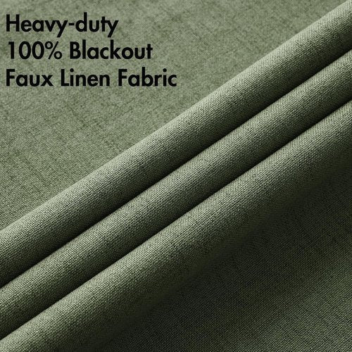 MIULEE 100% Blackout Linen Textured Curtains - Olive Green Thermal Insulated Drapes | 42 x 63 Inch (2 Panels)