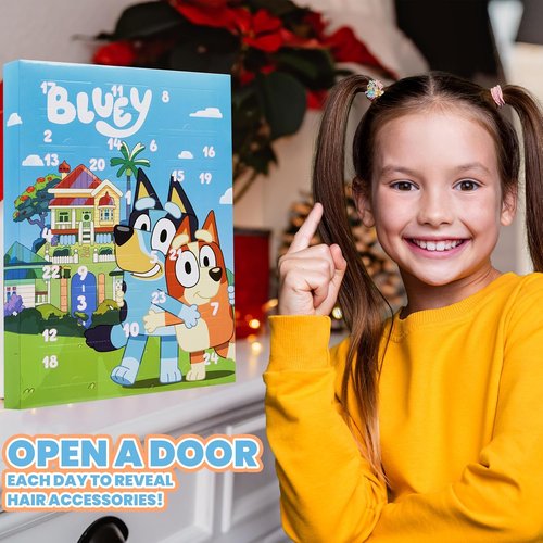 Bluey Hair Accessories Advent Calendar 2025 - 24 Holiday Hair Clips, Bows, Scrunchies & Claw Clips for Girls