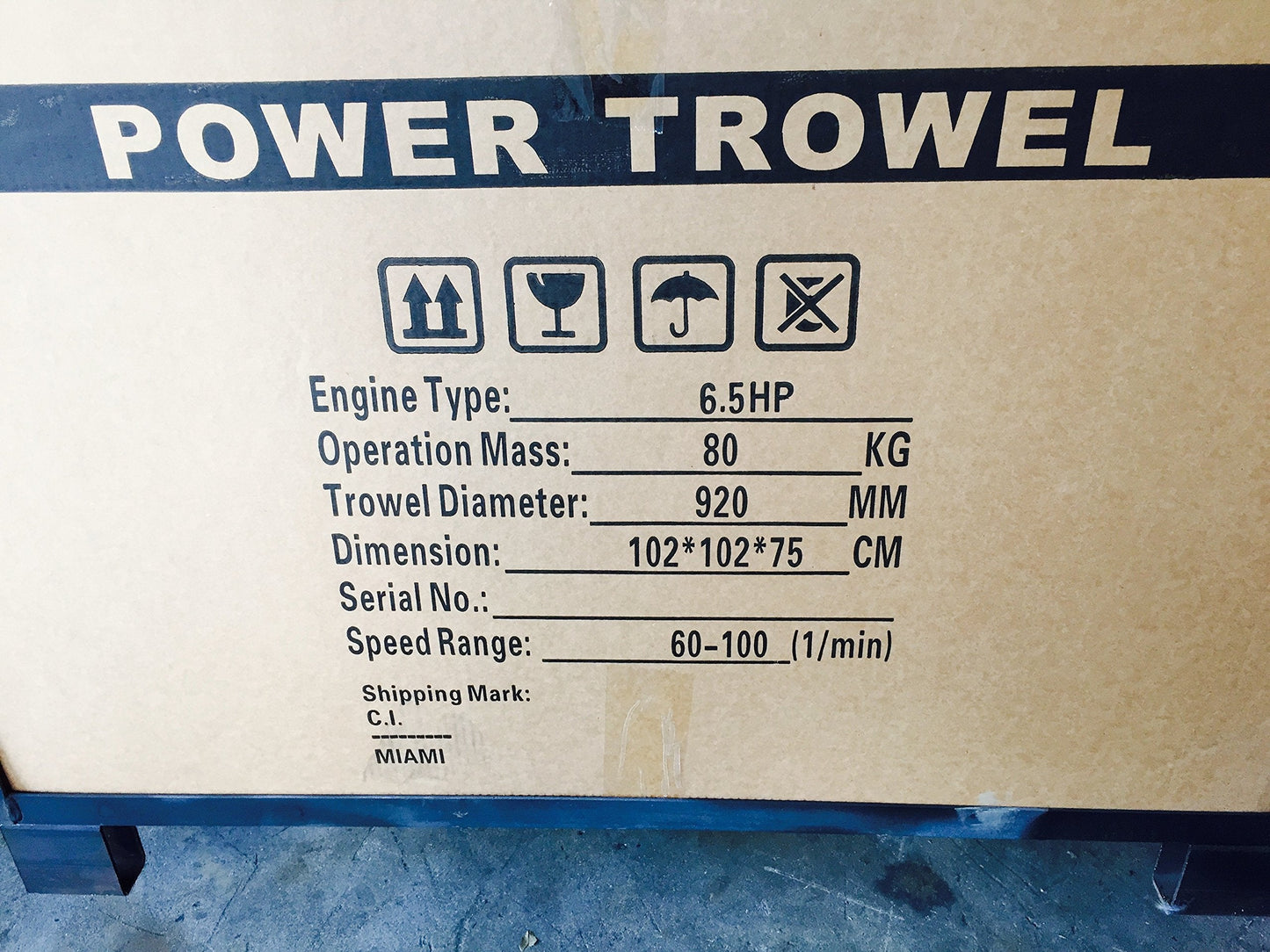 CS100, 36" Power Trowel, concrete cement surface 4 blades, Kapa gasoline 6.5Hp, includes handle
