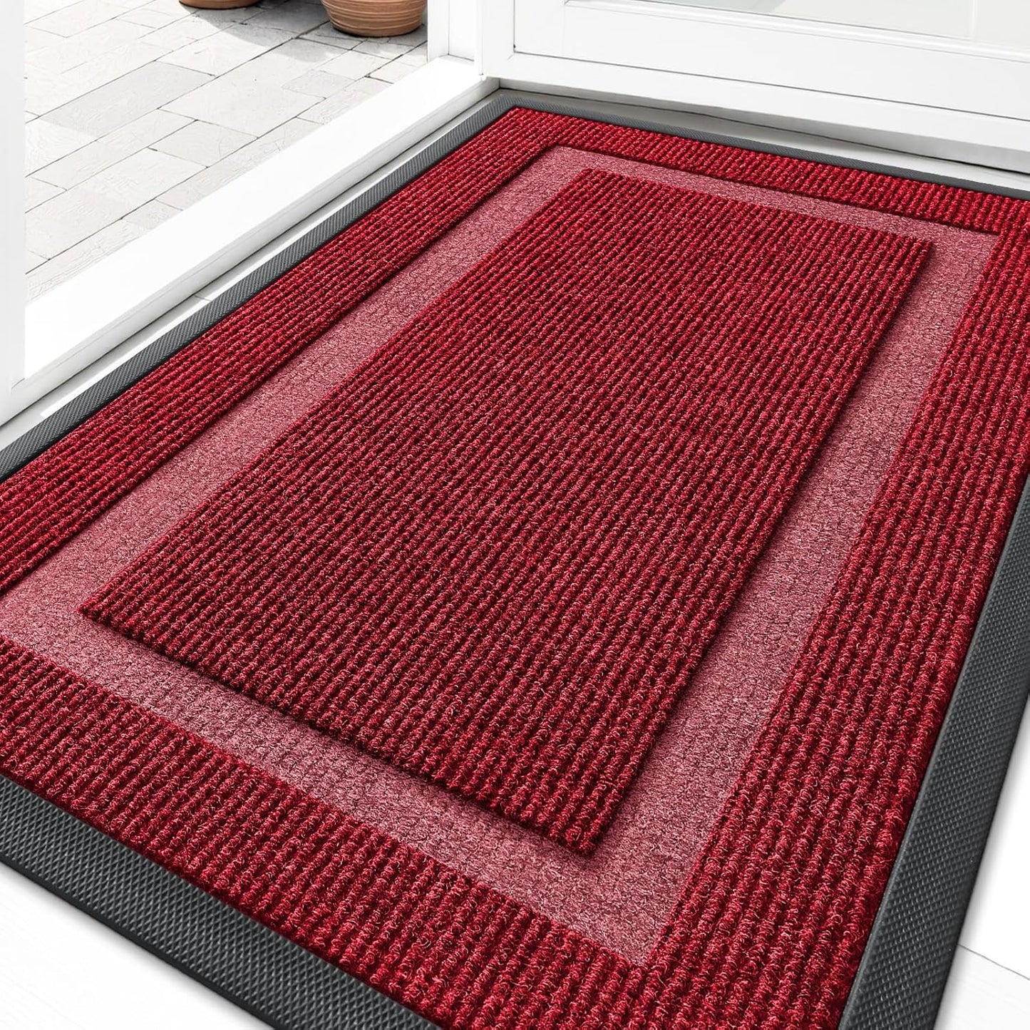 OLANLY Waterproof Front Door Mat - All-Season Indoor/Outdoor Doormat, Easy Clean, 36x24, Wine Red