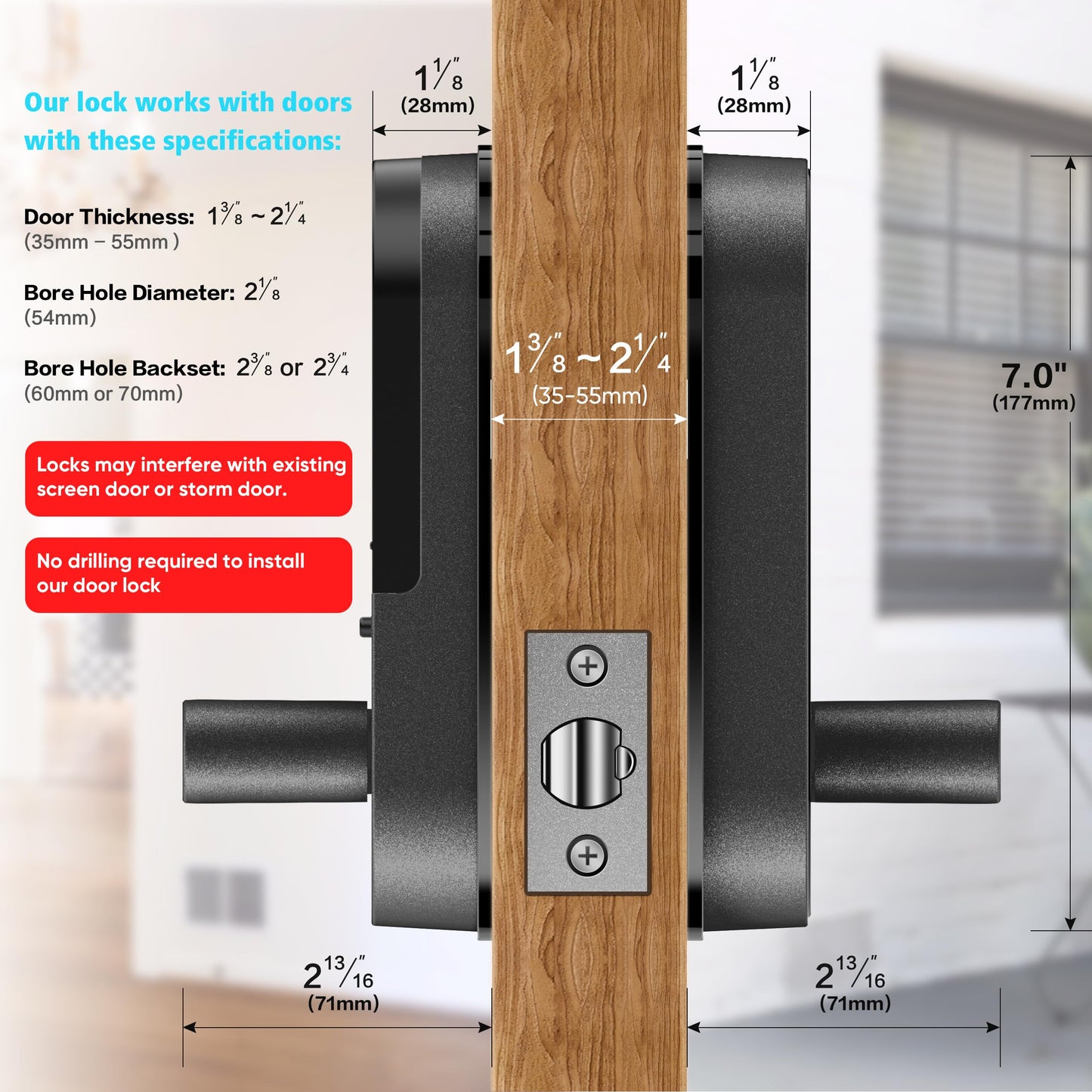 Fingerprint Smart Door Lock with Handle & Keypad – Bluetooth Keyless Entry for Front Door, Home, Kids, Guests, Airbnb & Rental, App + Code Access, Compatible with Alexa & Google, Easy DIY Install