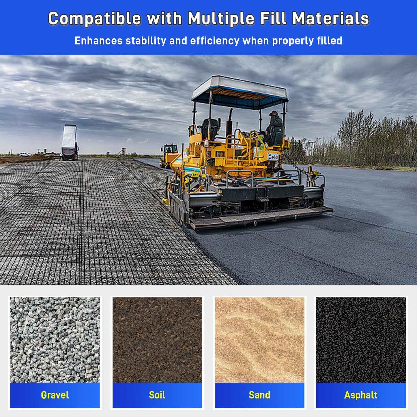 Universal Geogrid Roll 3.84ft x 164ft Retaining Wall Fiberglass Geogrid, 50KN Tensile Strength Driveway Ground Gravel Grid with Mounting Screws for Asphalt Pavement and Soil Road Slope Reinforcement