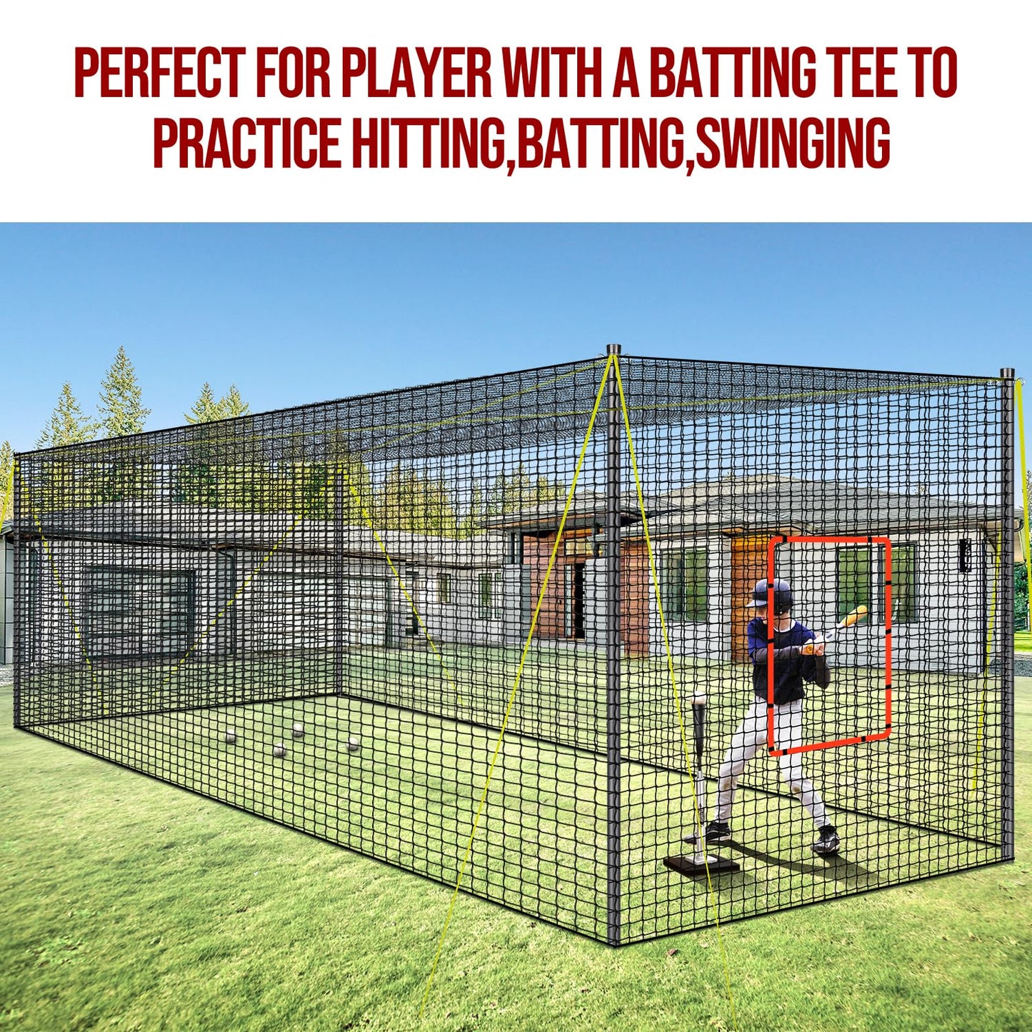 PLAYAPUT Portable Baseball & Softball Batting Cage,22FT x 12FT x 8FT Batting Cage Net With Pitching Machine Hole,Detachable Door,Target,And Guide Ropes,Easy Setup Batting Cages For Backyard,Park,Field