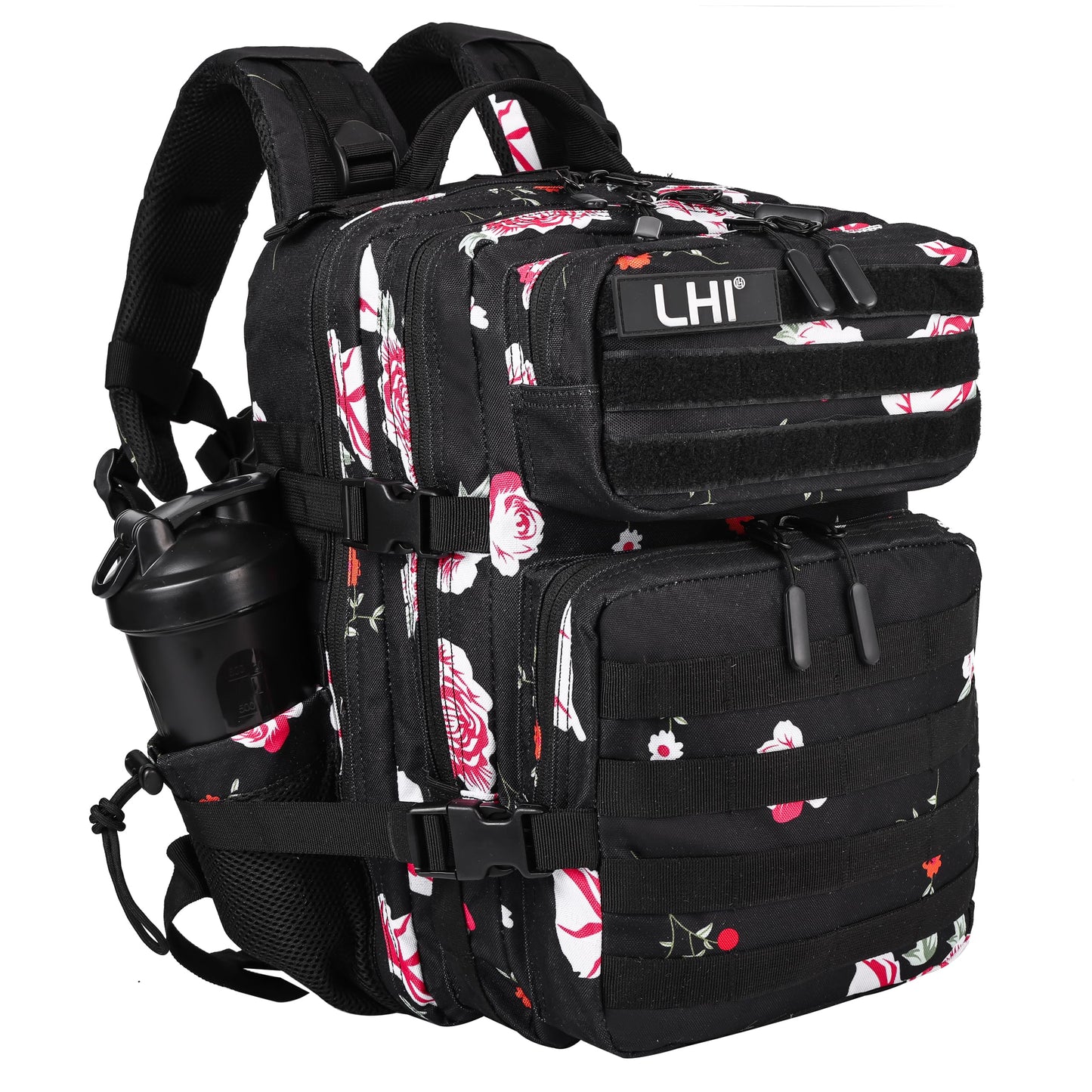 LHI Tactical Military Backpack for Men and Women 25L Army Assault Pack Bag Large Rucksack with Molle System-Flower