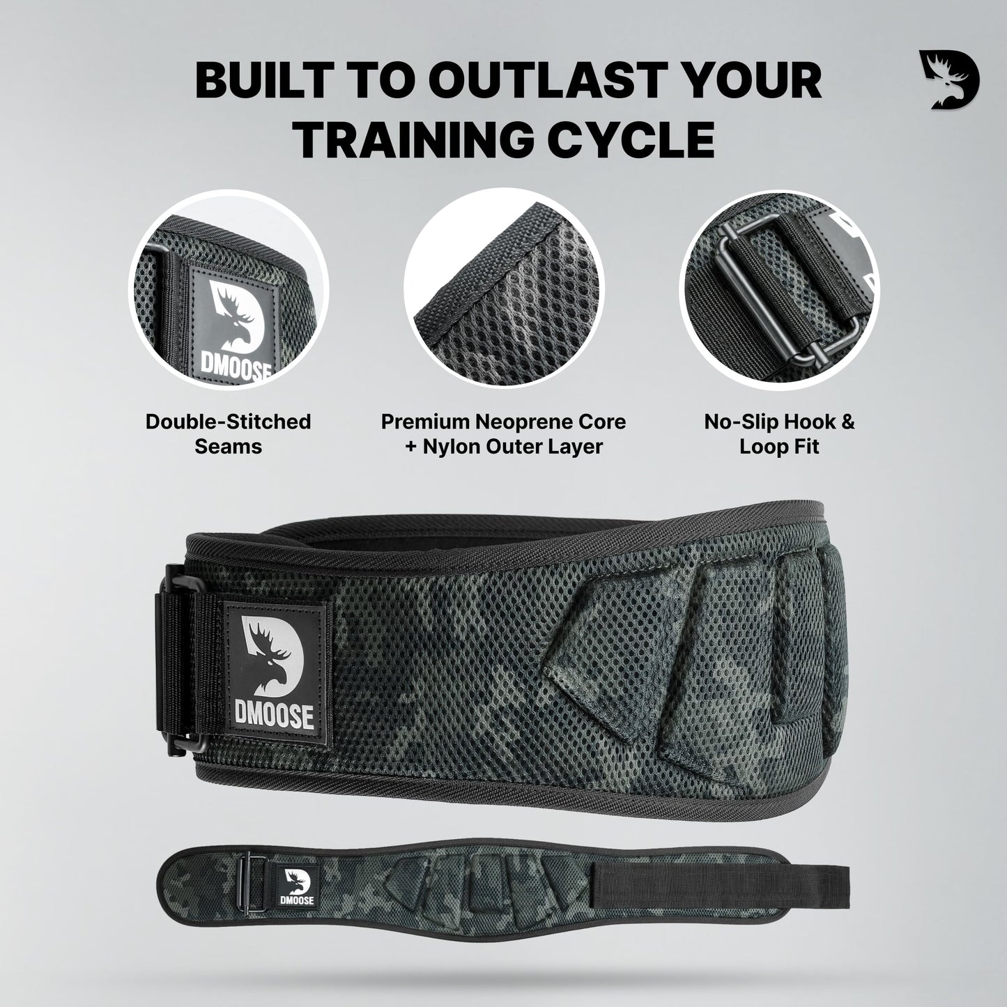DMoose Fitness Weight Lifting Belt for Squats, Deadlift & Intense Workout - 6" Adjustable Fit Auto Lock Weightlifting Belt for Men & Women - Neoprene Gym Belts for Stability (Black Camo 2.0)