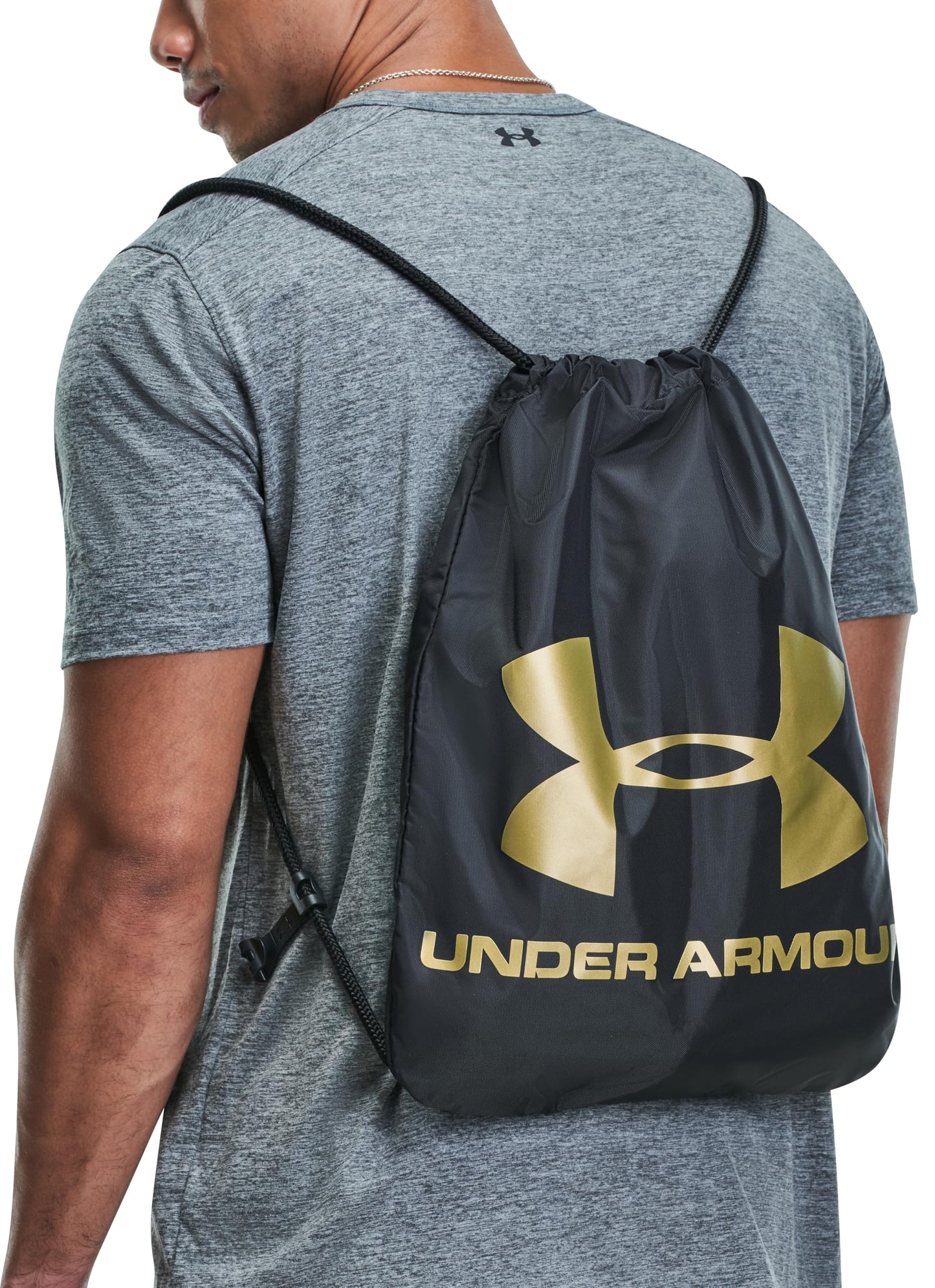 Under Armour Unisex-Adult Ozsee Sackpack , Black (010)/Metallic Gold , One Size Fits All