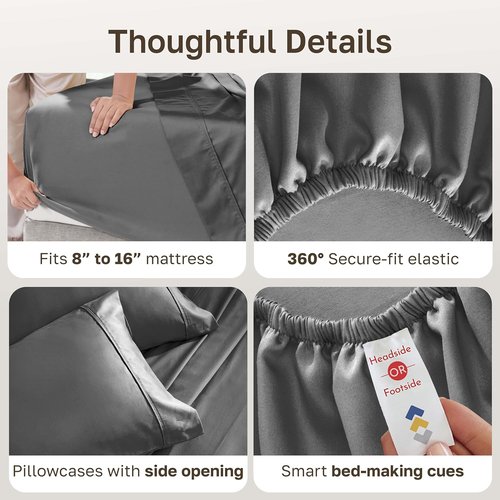 California Design Den Cal King Sheet Set - 100% Soft Cotton, 400 Thread Count, Silky Smooth Sateen - Grey