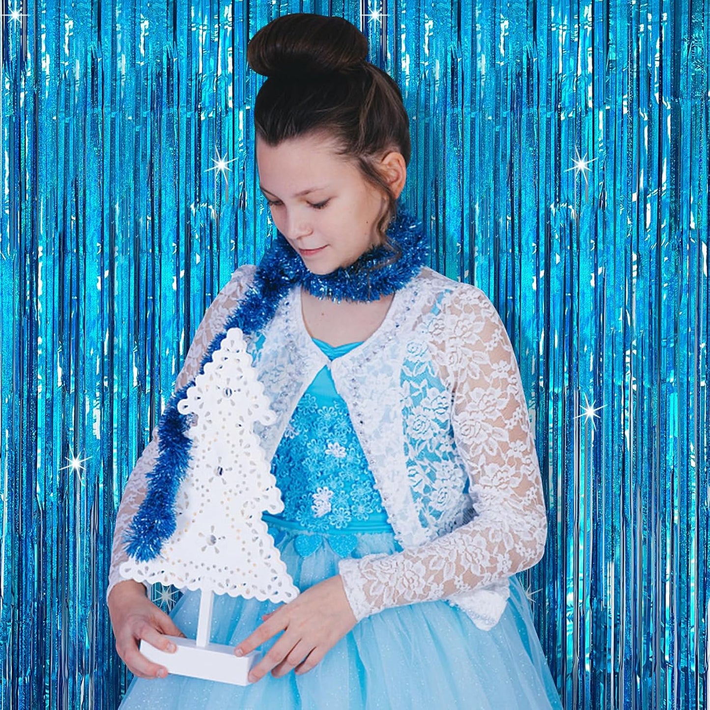 Skiennix Tinsel Curtain Backdrop - Blue Glitter Foil Fringe for Birthday, Wedding & Party Decor | 2 Packs