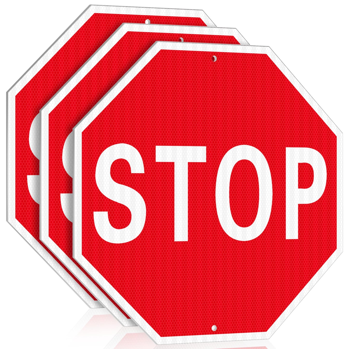 Large Stop Sign, 3 Pack 30 x 30 Inches High Intensity Prismatic Aluminum 80 MIL Stop Signs- Honeycomb Reflective Street Road Sign, UV Protected and Weather Resistant, 2 Pre-drilled Holes- Easy to Install